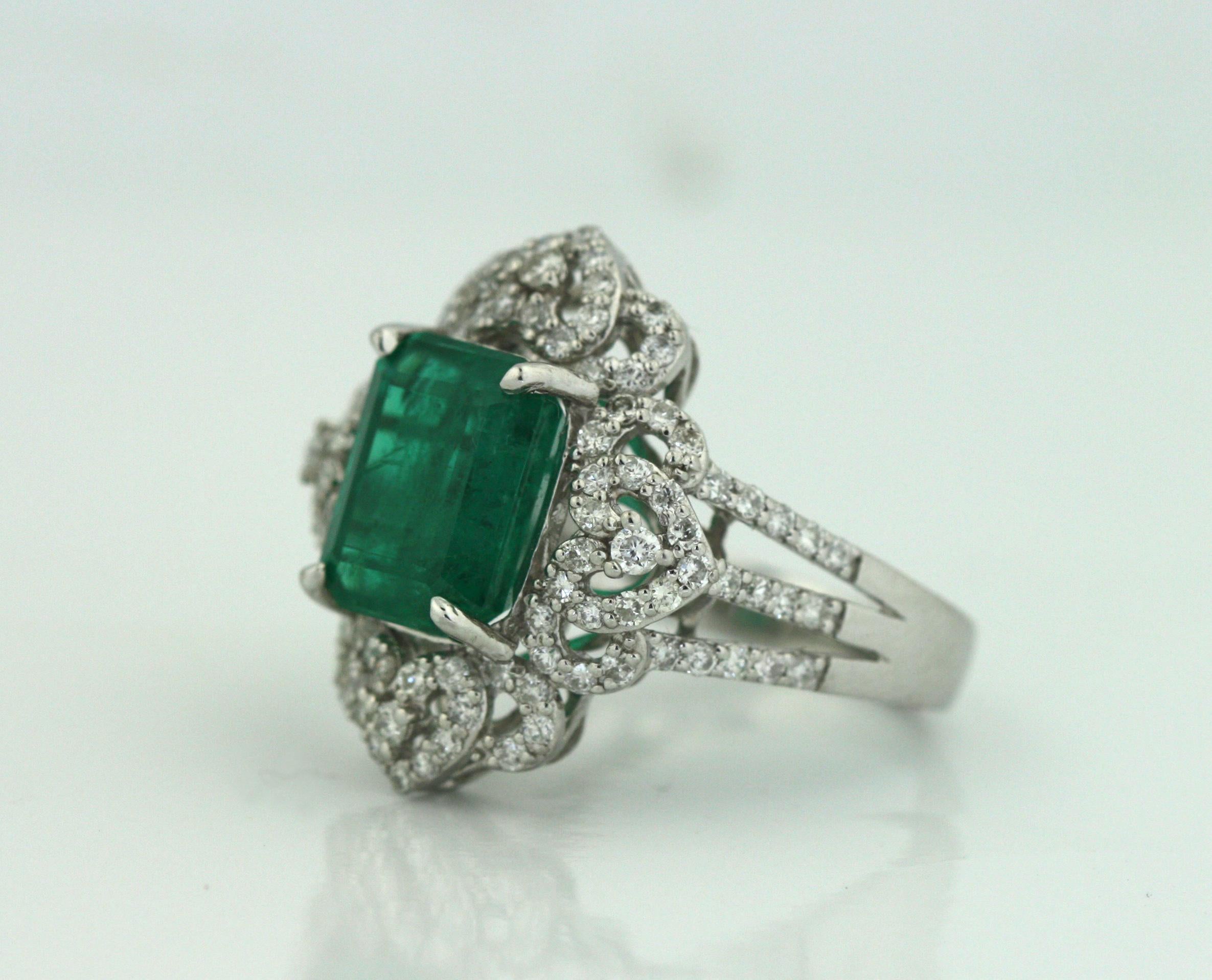 Platinum Emerald and Diamond Ring 3