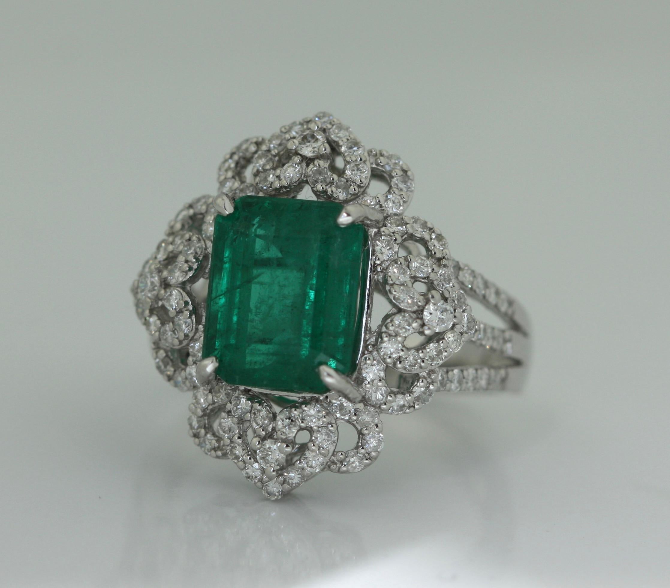 Platinum Emerald and Diamond Ring 4