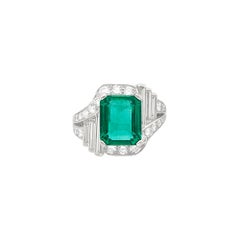 Platinum, Emerald and Diamond Ring