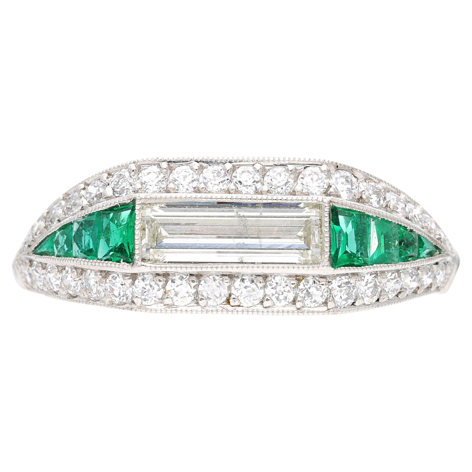 Platinum Emerald and Diamond Ring For Sale