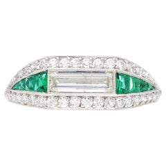 Retro Platinum Emerald and Diamond Ring
