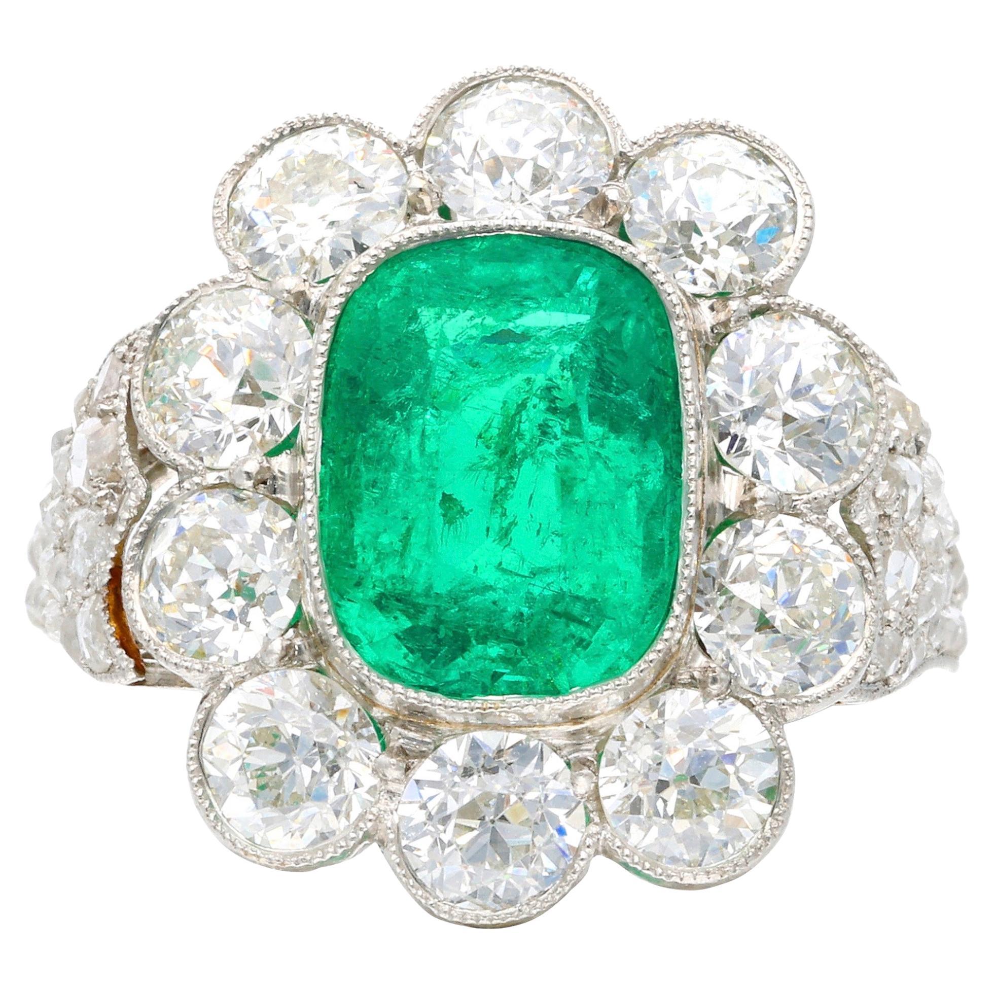 Platinum, Emerald, and Diamond Ring