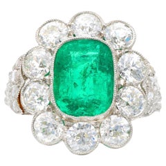 Antique Platinum, Emerald, and Diamond Ring