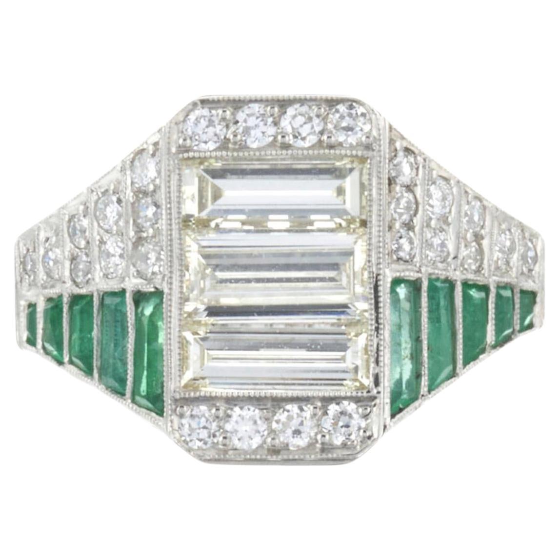 Platinum Emerald and Diamond Ring For Sale