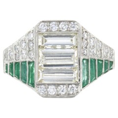 Platinum Emerald and Diamond Ring