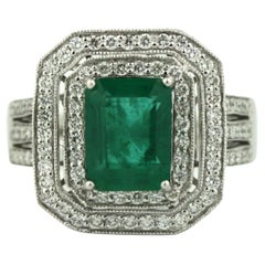 Platinum Emerald and Diamond Ring 