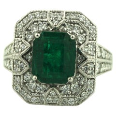 Vintage Platinum Emerald and Diamond Ring  