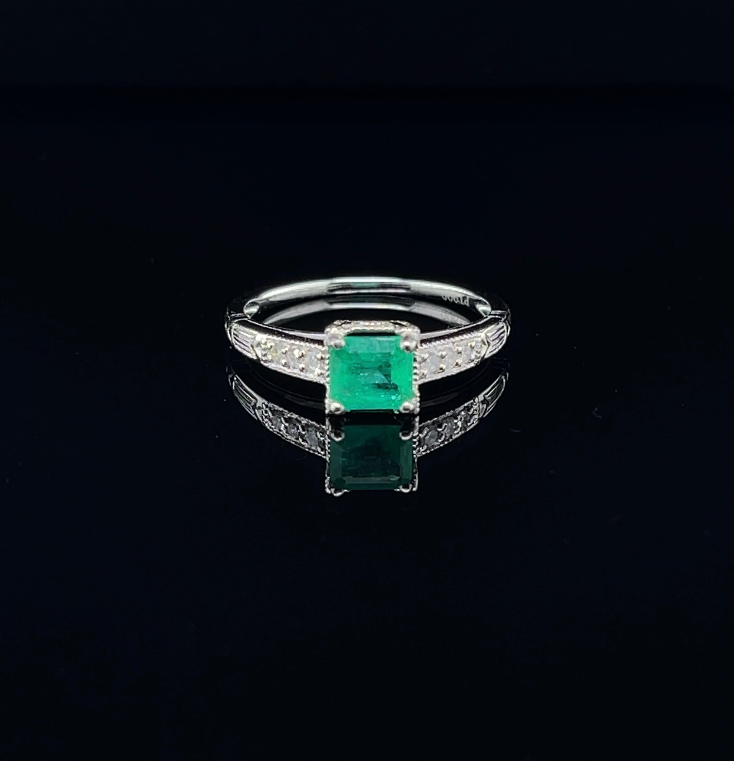 For Sale:  Platinum Emerald and Diamond Ring 6