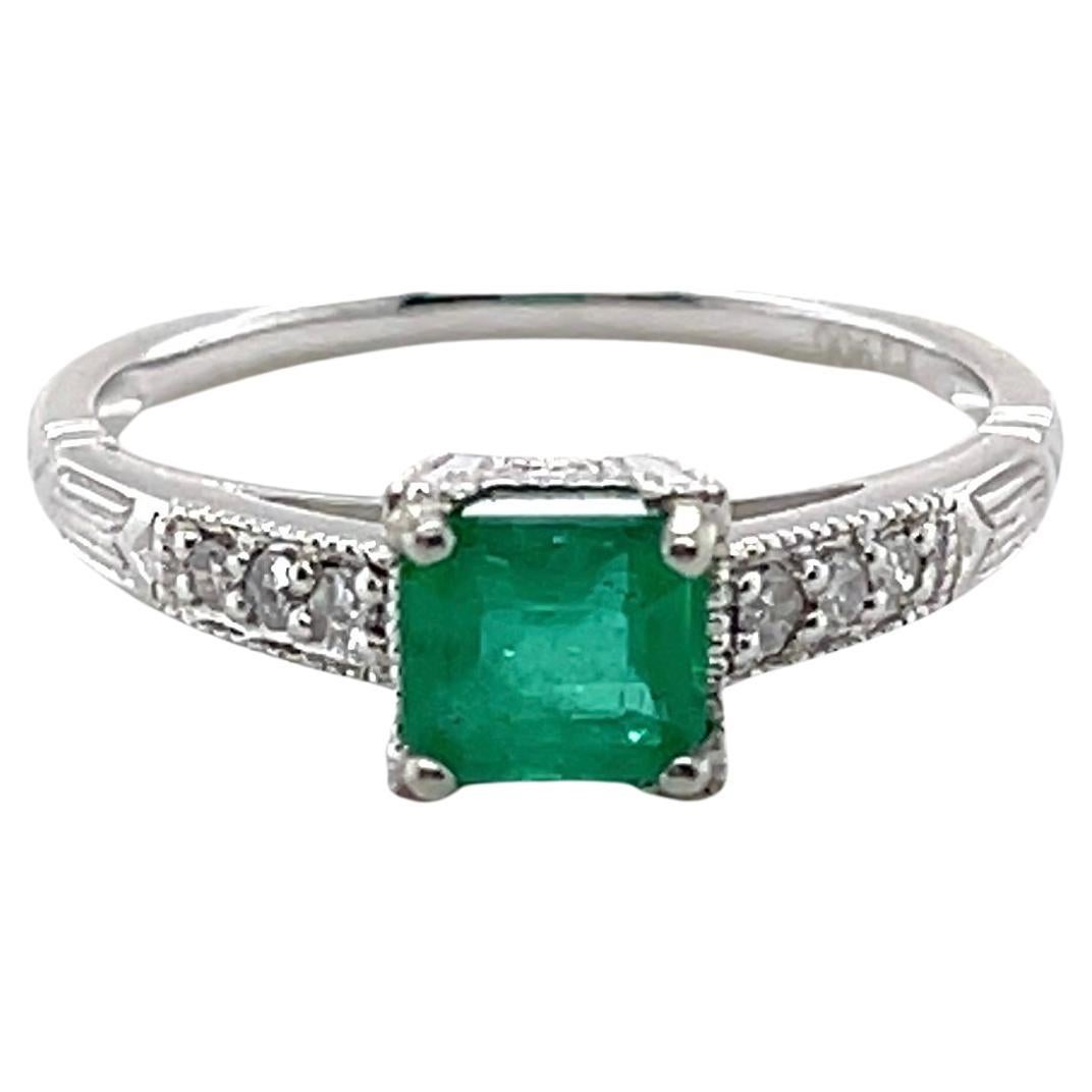For Sale:  Platinum Emerald and Diamond Ring