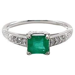 Platinum Emerald and Diamond Ring