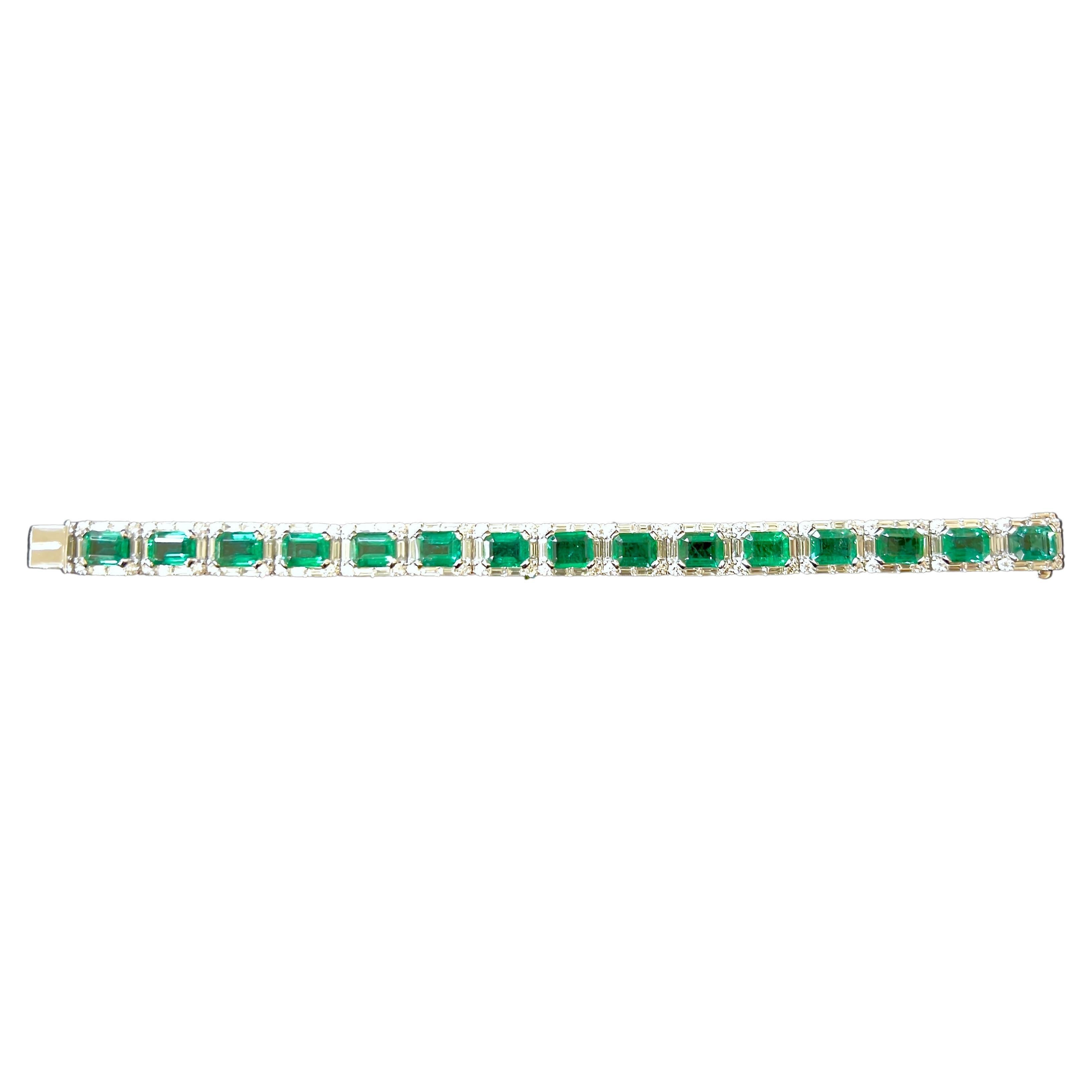 Emerald Cut Platinum Emerald and Diamond Tennis Bracelet