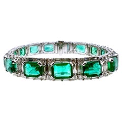 Platinum Emerald and Diamond Tennis Bracelet