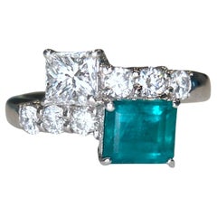 Platinum Emerald and Diamond Toi et Moi Ring