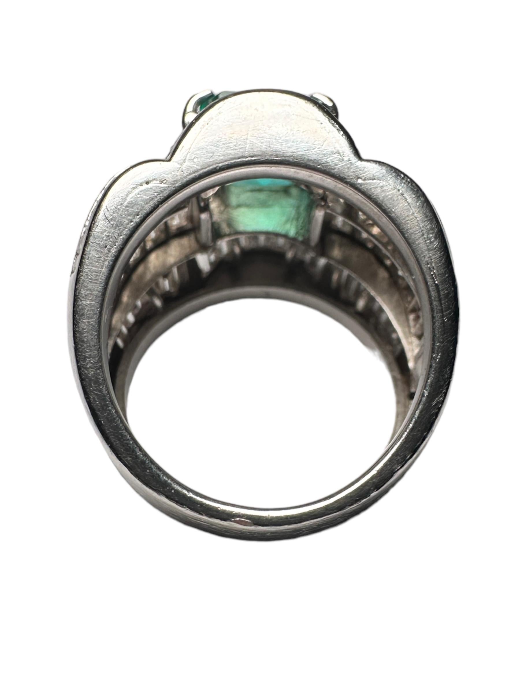 Baroque Platinum emerald and diamonds ring  For Sale