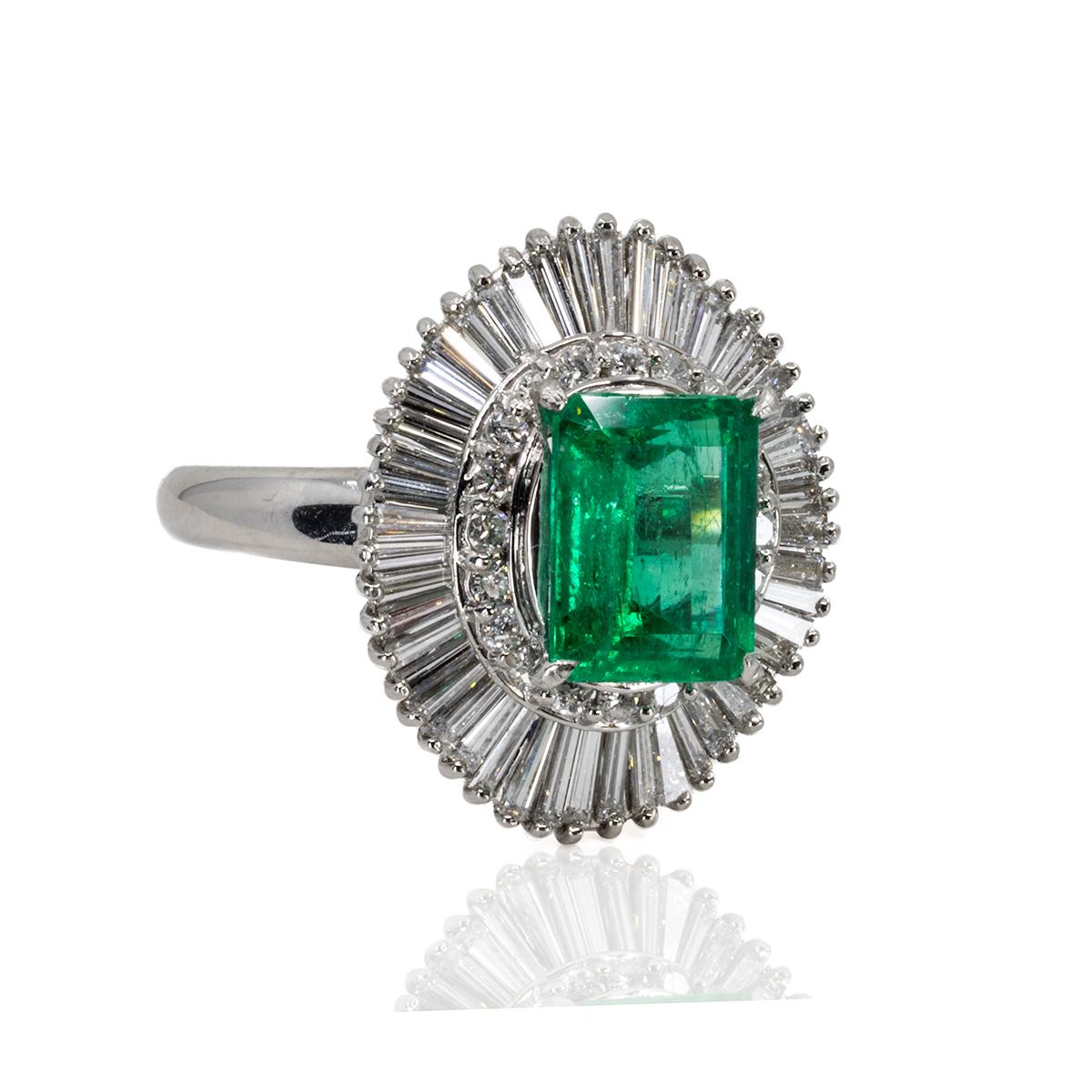 Emerald Cut Platinum Emerald Ballerina Ring For Sale