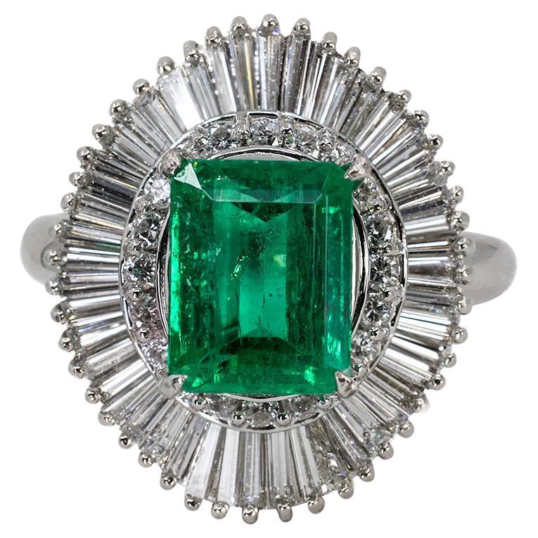 Platinum Emerald Ballerina Ring