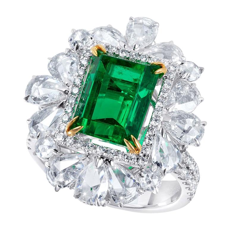 Platinum Emerald Cocktail Ring For Sale