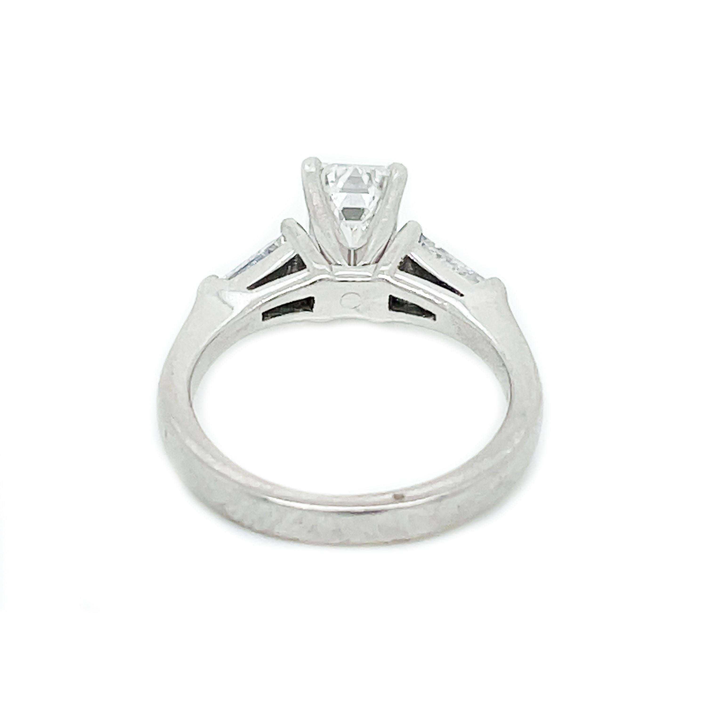 Platinum 1.54 CTTW Emerald Cut and Baguette Diamond with GIA Report  For Sale 5