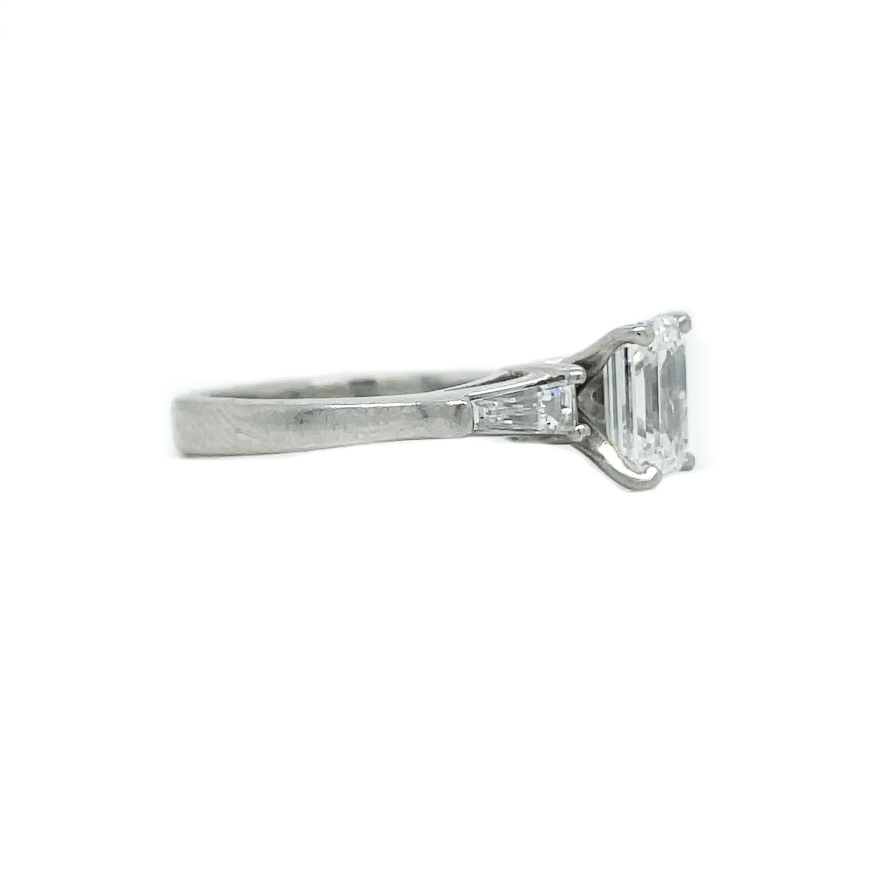 Platinum 1.54 CTTW Emerald Cut and Baguette Diamond with GIA Report  In Excellent Condition For Sale In Lexington, KY