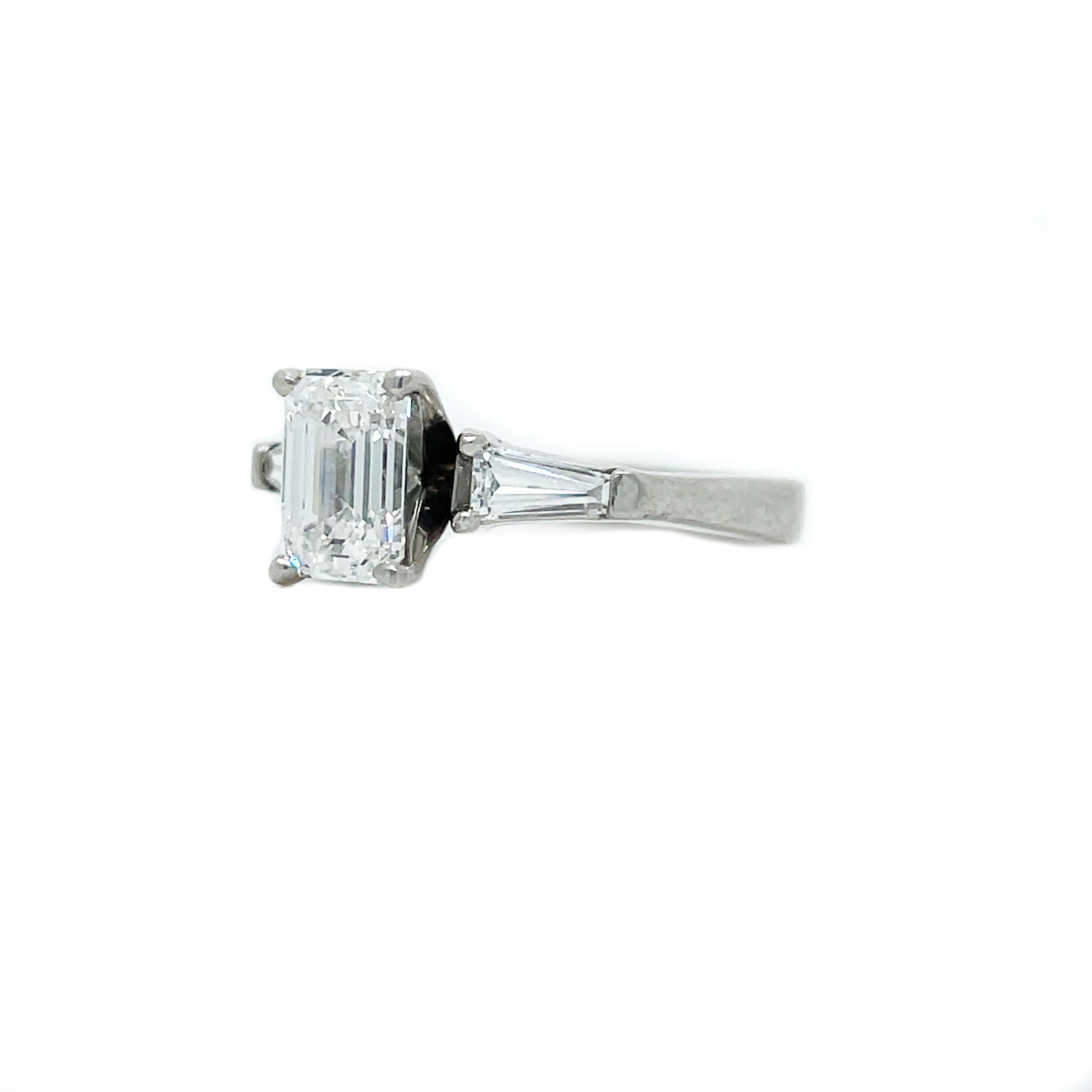 Platinum 1.54 CTTW Emerald Cut and Baguette Diamond with GIA Report  For Sale 2