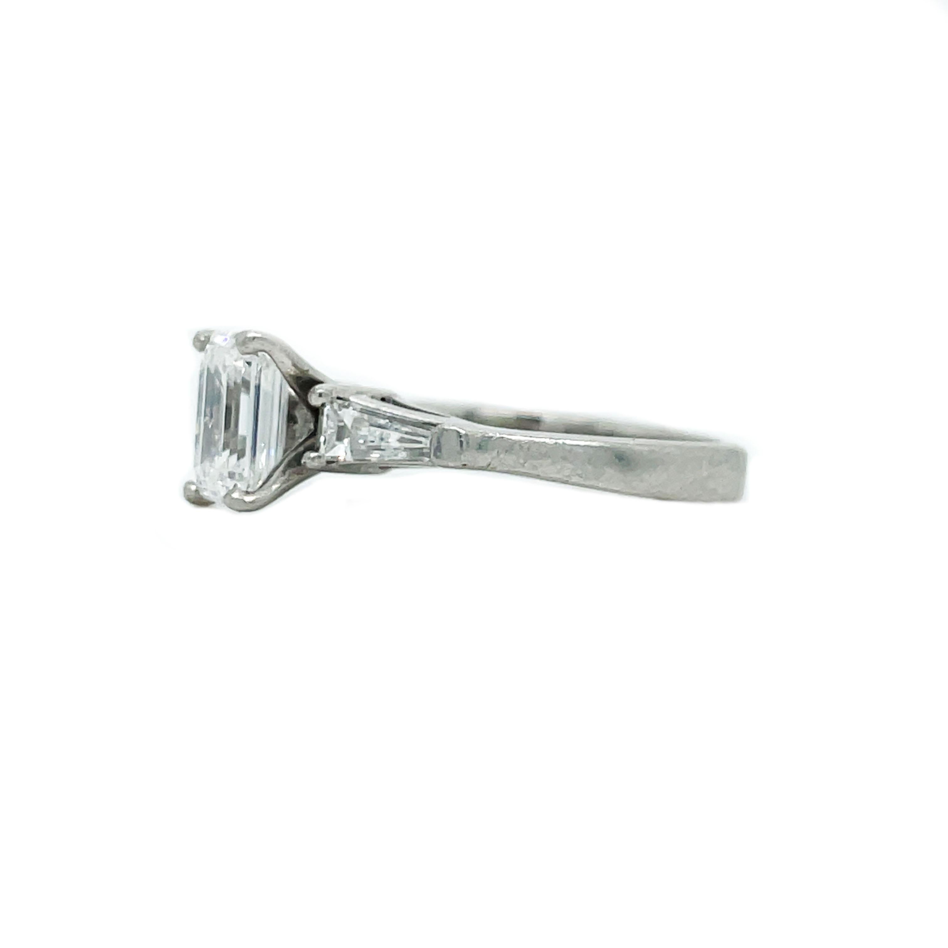 Platinum 1.54 CTTW Emerald Cut and Baguette Diamond with GIA Report  For Sale 3