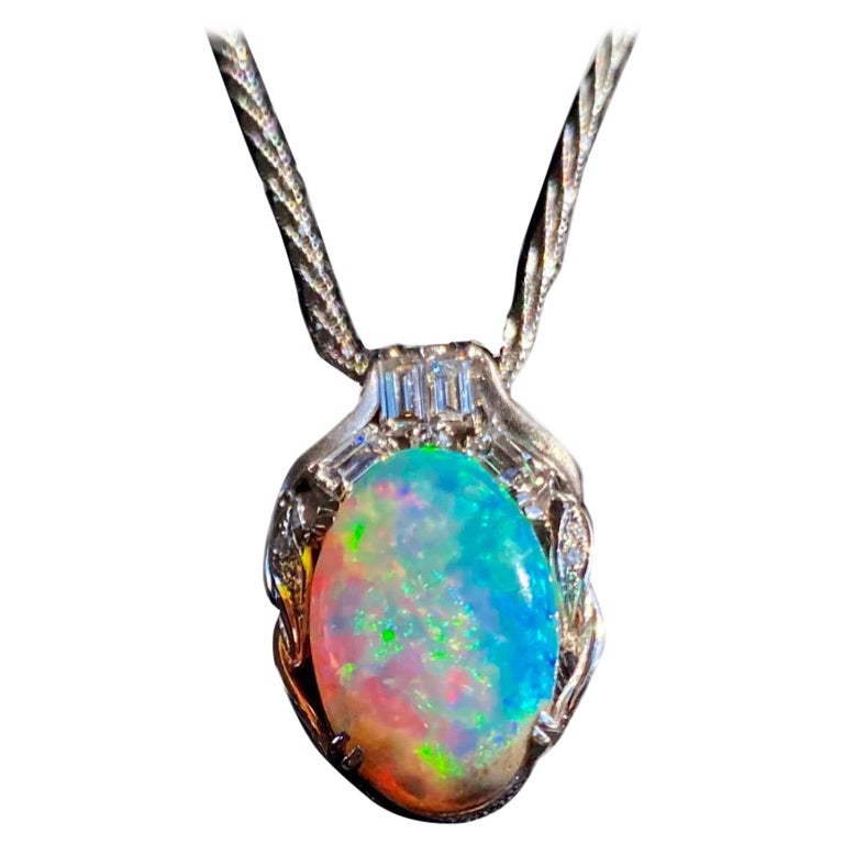 Black Opal Necklace Mens Platinum Emerald Cut Diamond Carat Oval