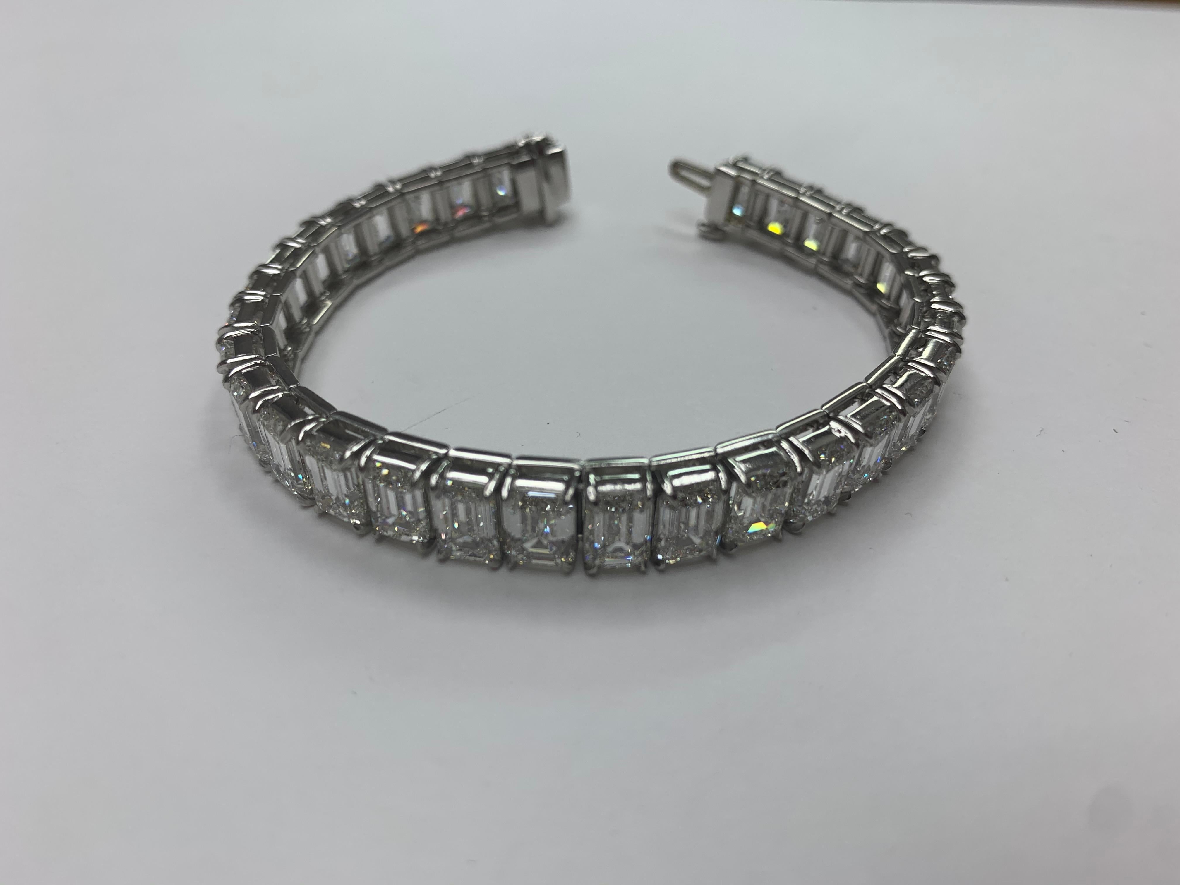 Contemporary Platinum Emerald Cut Diamond Bracelet For Sale