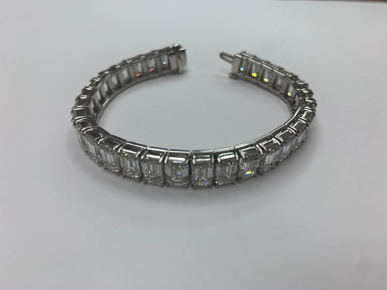 Platinum Emerald Cut Diamond Bracelet For Sale at 1stDibs