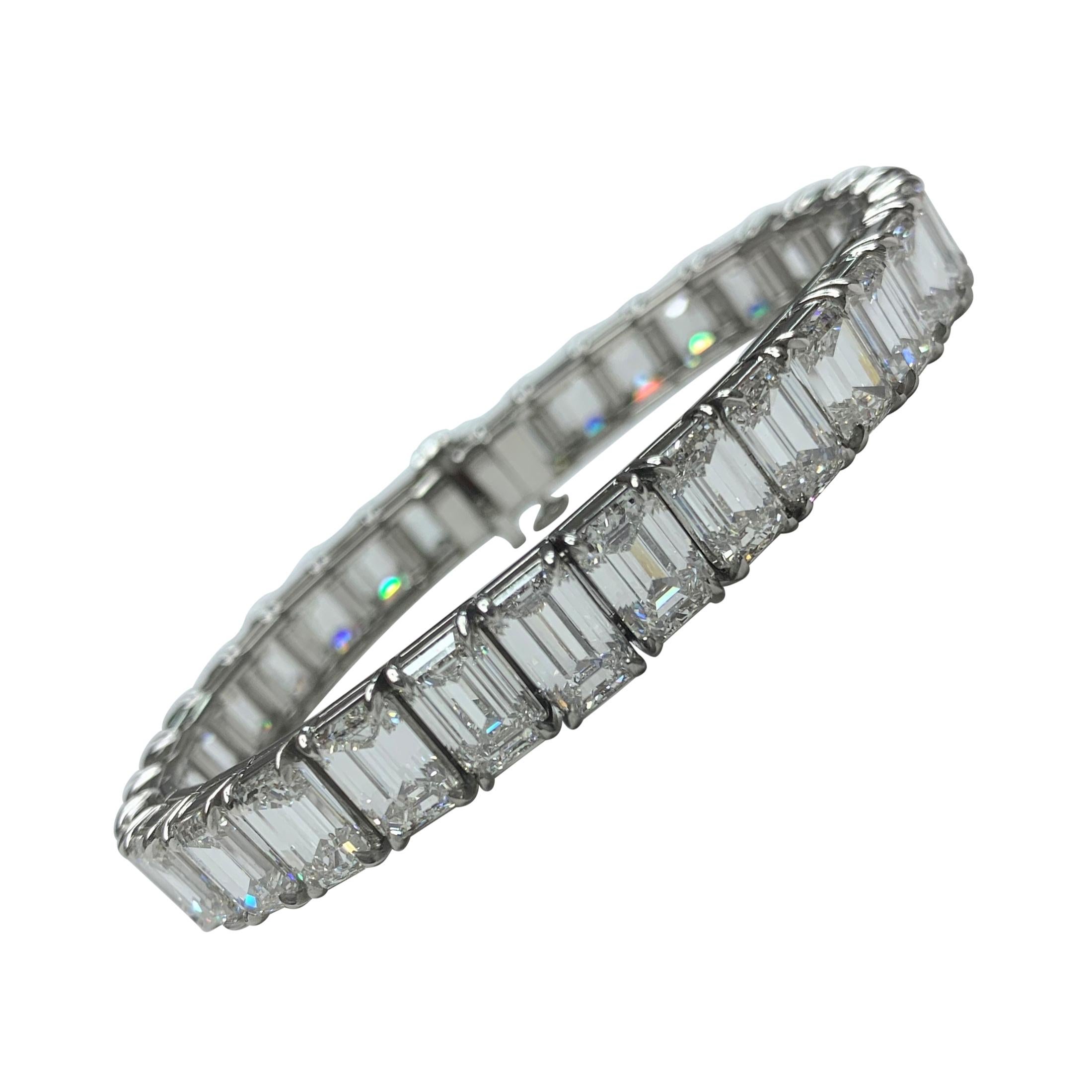 Platinum Emerald Cut Diamond Bracelet For Sale