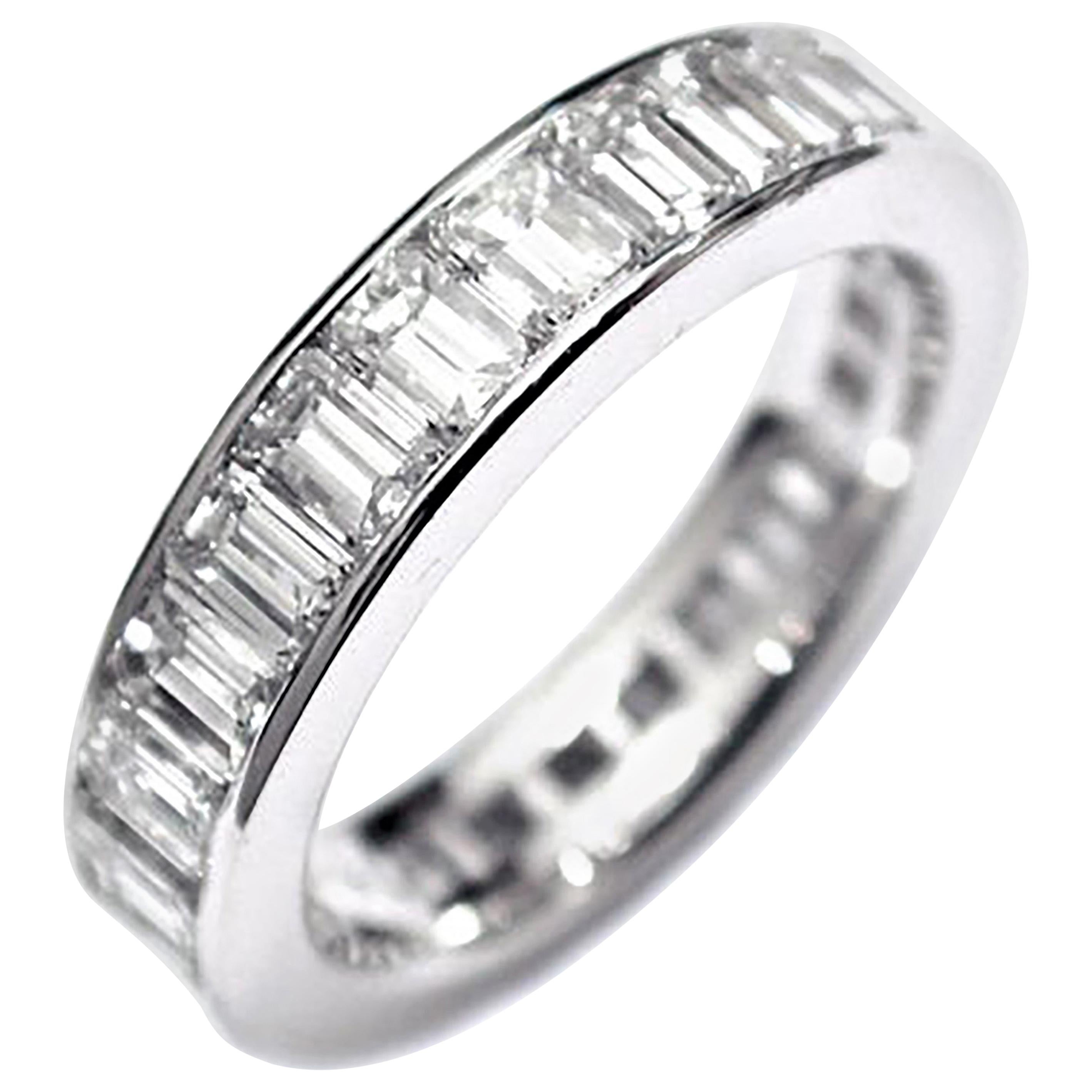 Platinum Emerald Cut Diamond Channel Set Eternity Ring Weighing 3.70 Carat  at 1stDibs | channel set emerald cut diamond eternity band, emerald cut channel  set ring, channel set emerald cut diamond band