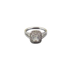 Platinum Emerald Cut Diamond Double Halo Engagement Ring Size 7 #19747