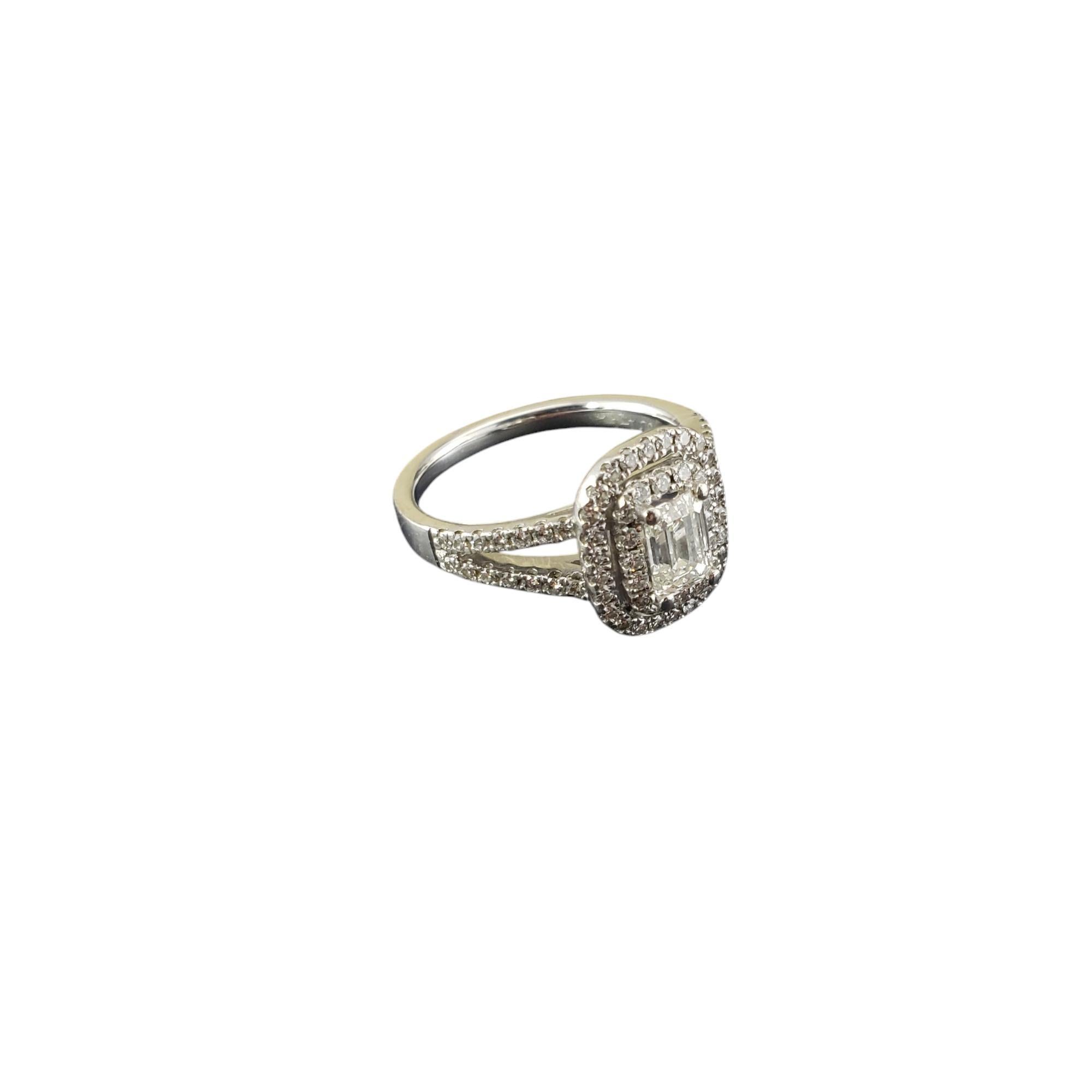 Contemporary Platinum Emerald Cut Diamond Double Halo Engagement Ring Size 7 #19747 For Sale