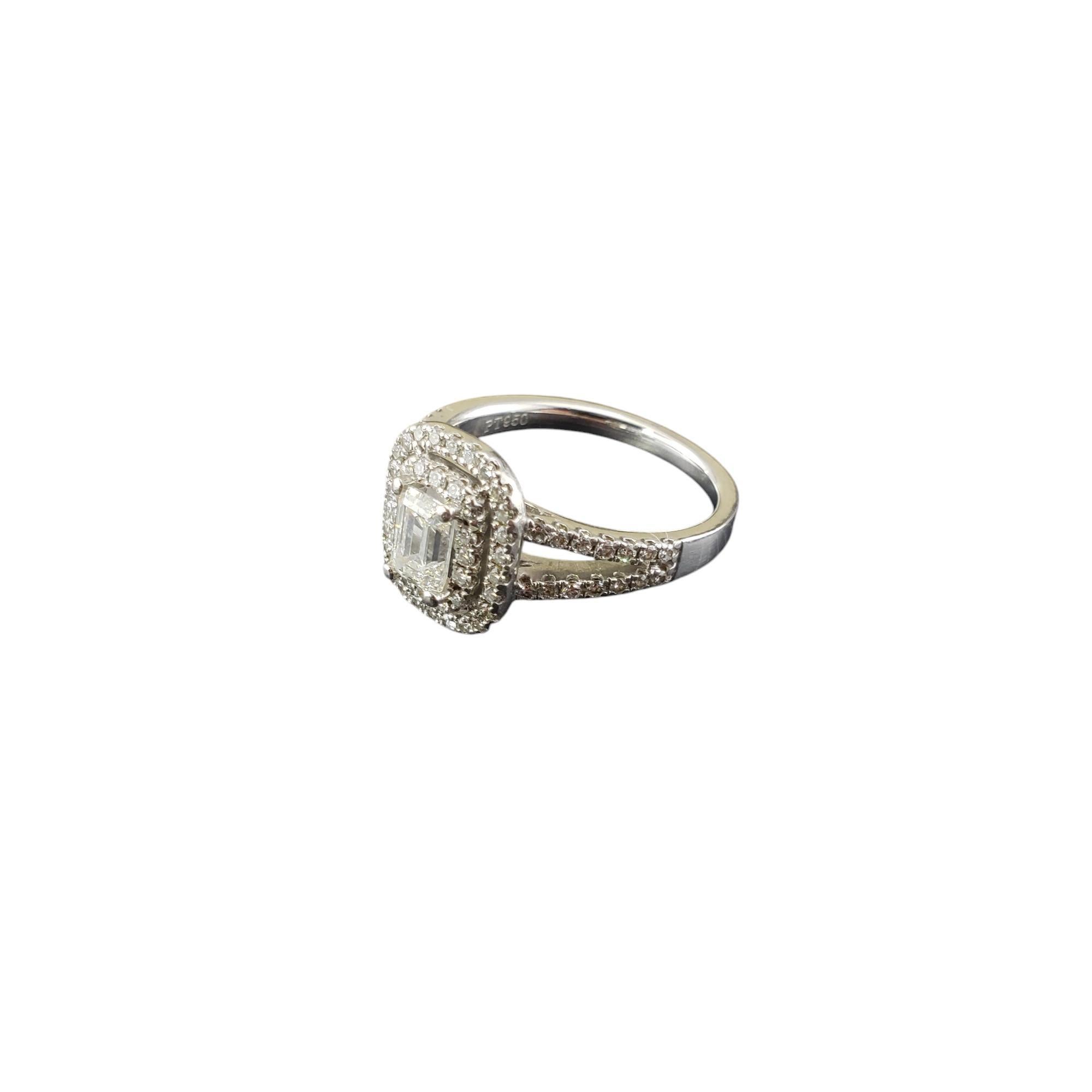 Platinum Emerald Cut Diamond Double Halo Engagement Ring Size 7 #19747 In Good Condition For Sale In Washington Depot, CT