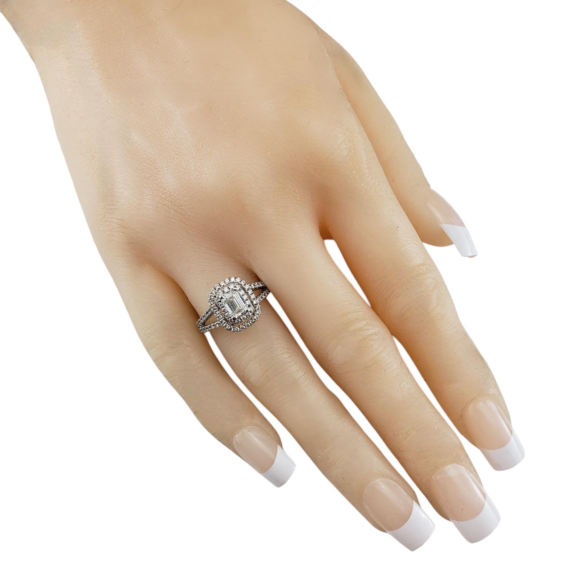 Platinum Emerald Cut Diamond Double Halo Engagement Ring Size 7 #19747 For Sale 1