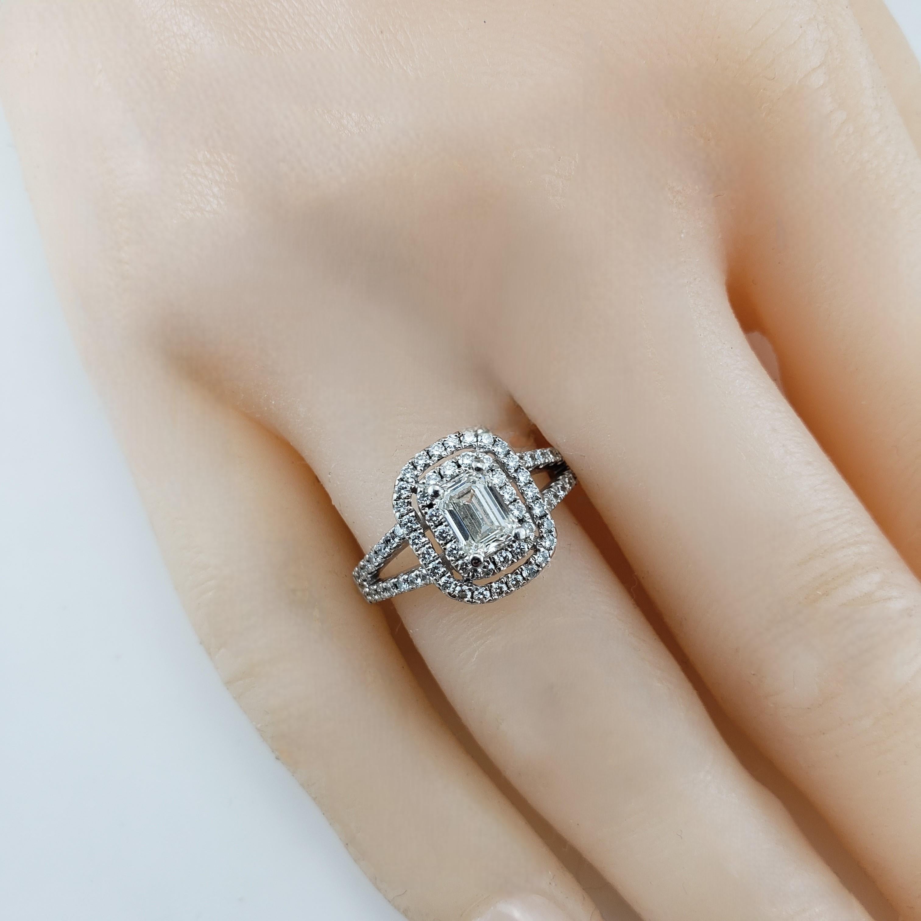 Platinum Emerald Cut Diamond Double Halo Engagement Ring Size 7 #19747 For Sale 2