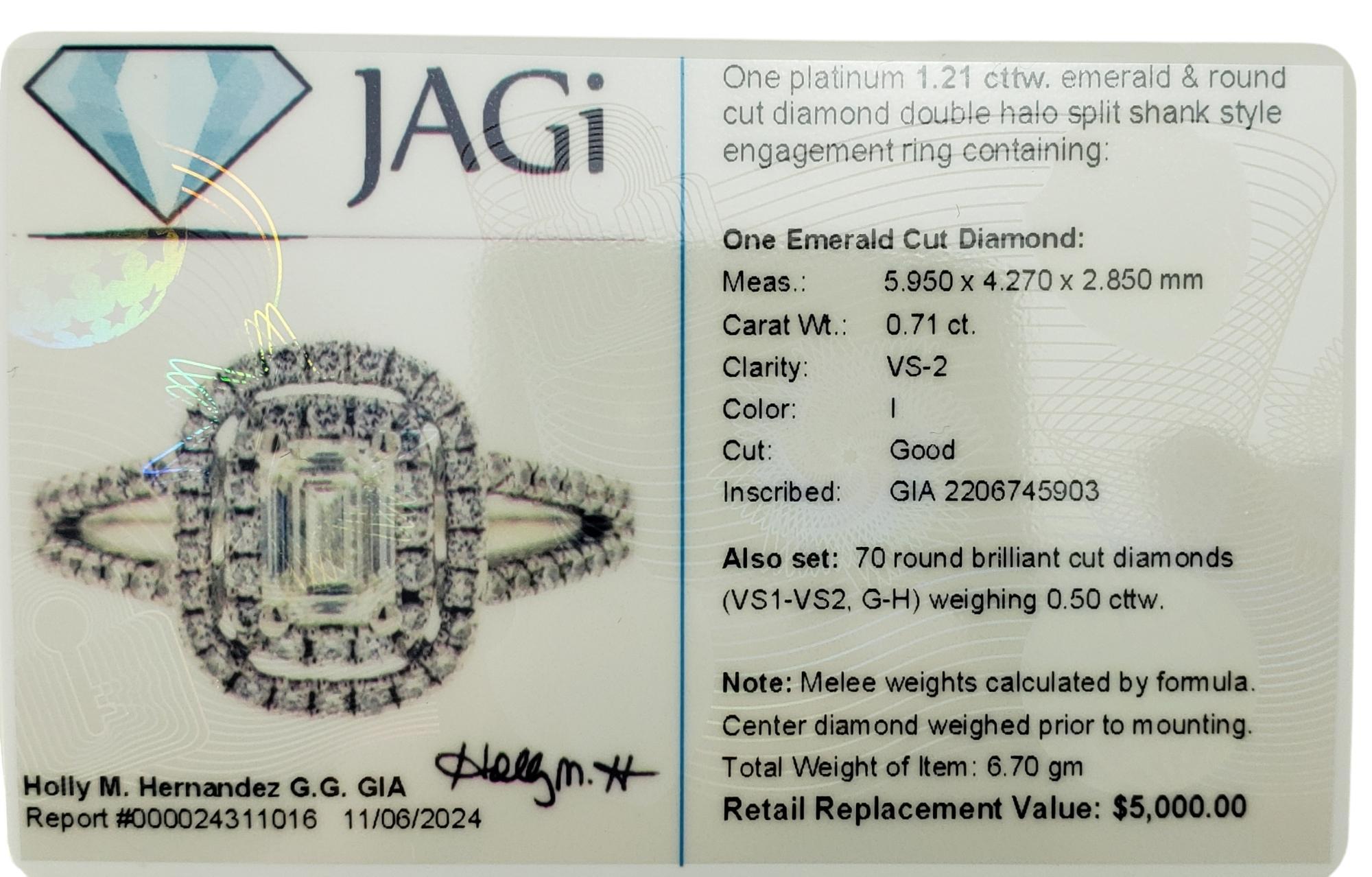 Platinum Emerald Cut Diamond Double Halo Engagement Ring Size 7 #19747 For Sale 3