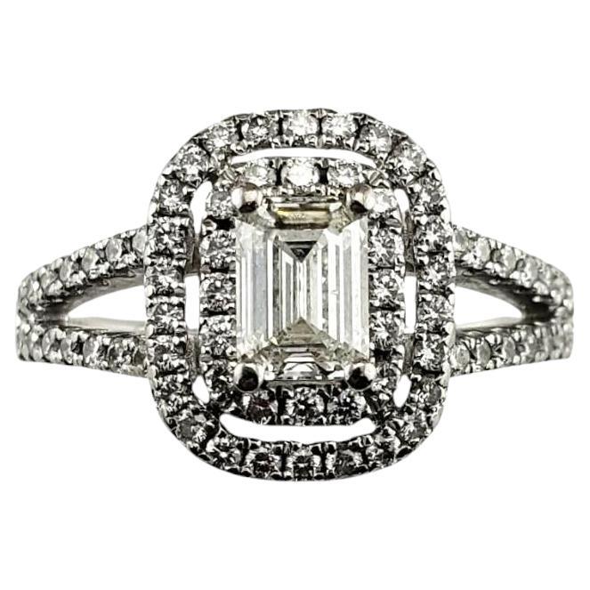 Platinum Emerald Cut Diamond Double Halo Engagement Ring Size 7 #19747 For Sale