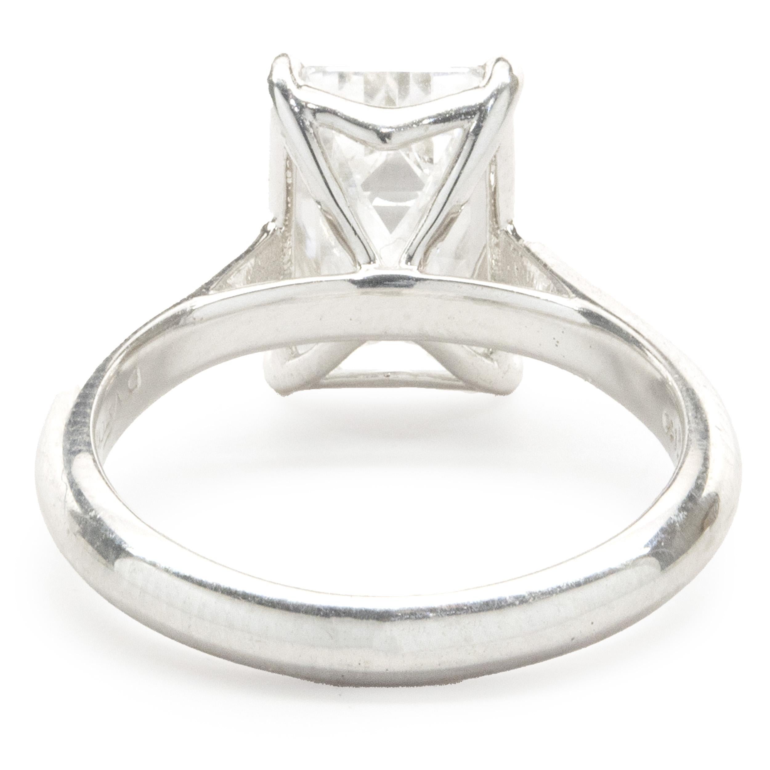 Platinum Emerald Cut Diamond Engagement Ring In Excellent Condition For Sale In Scottsdale, AZ