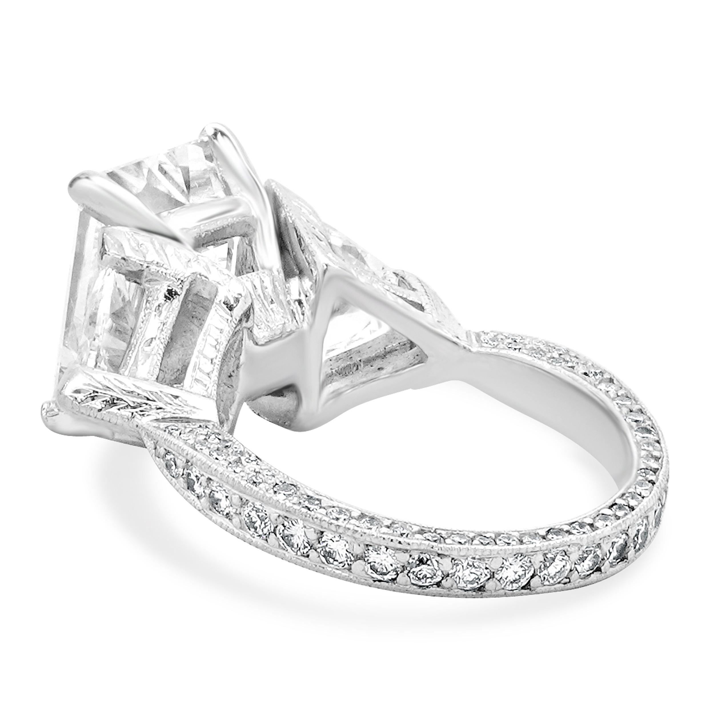 Platinum Emerald Cut Diamond Engagement Ring In Excellent Condition For Sale In Scottsdale, AZ