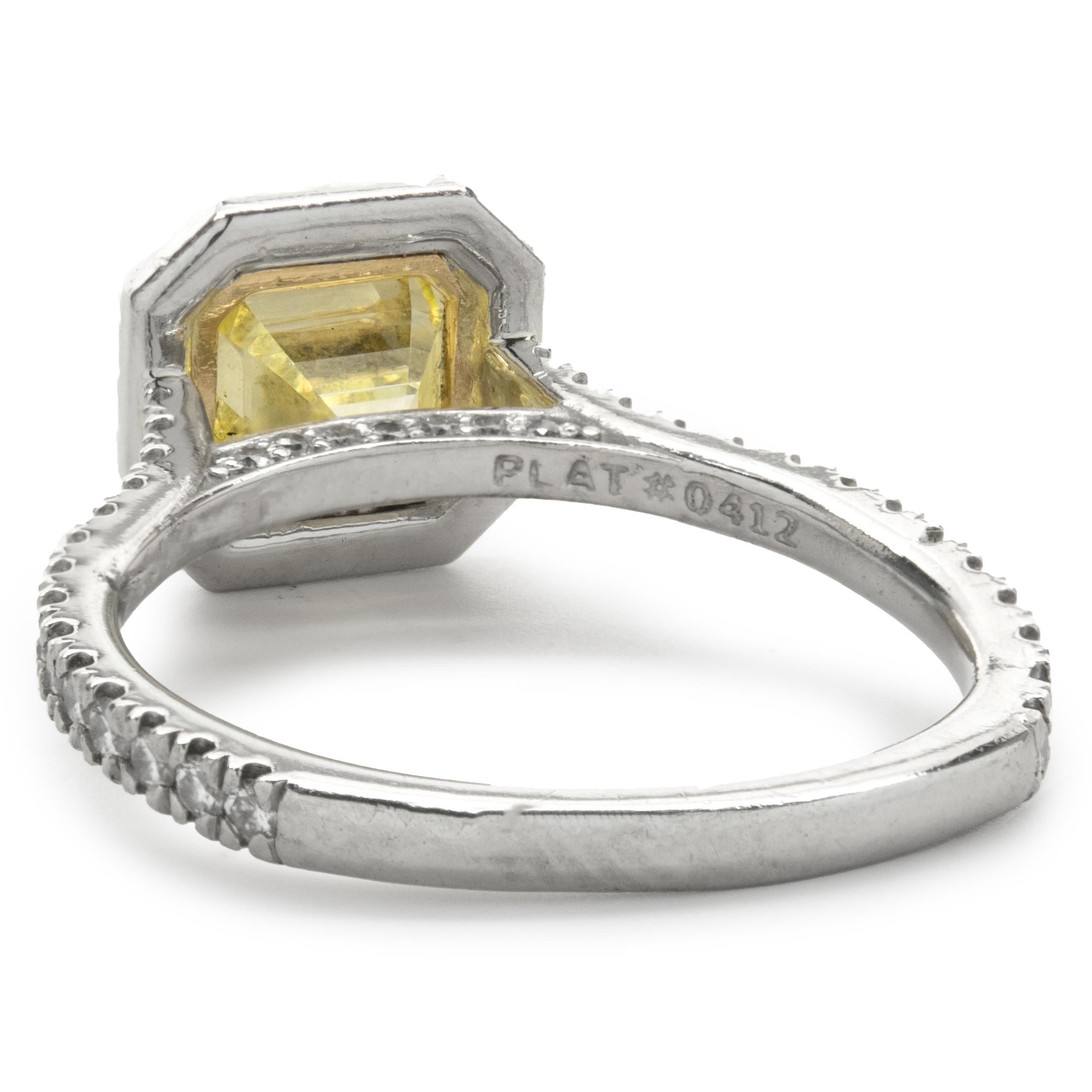 Women's Platinum Emerald Cut Diamond Engagement Ring For Sale