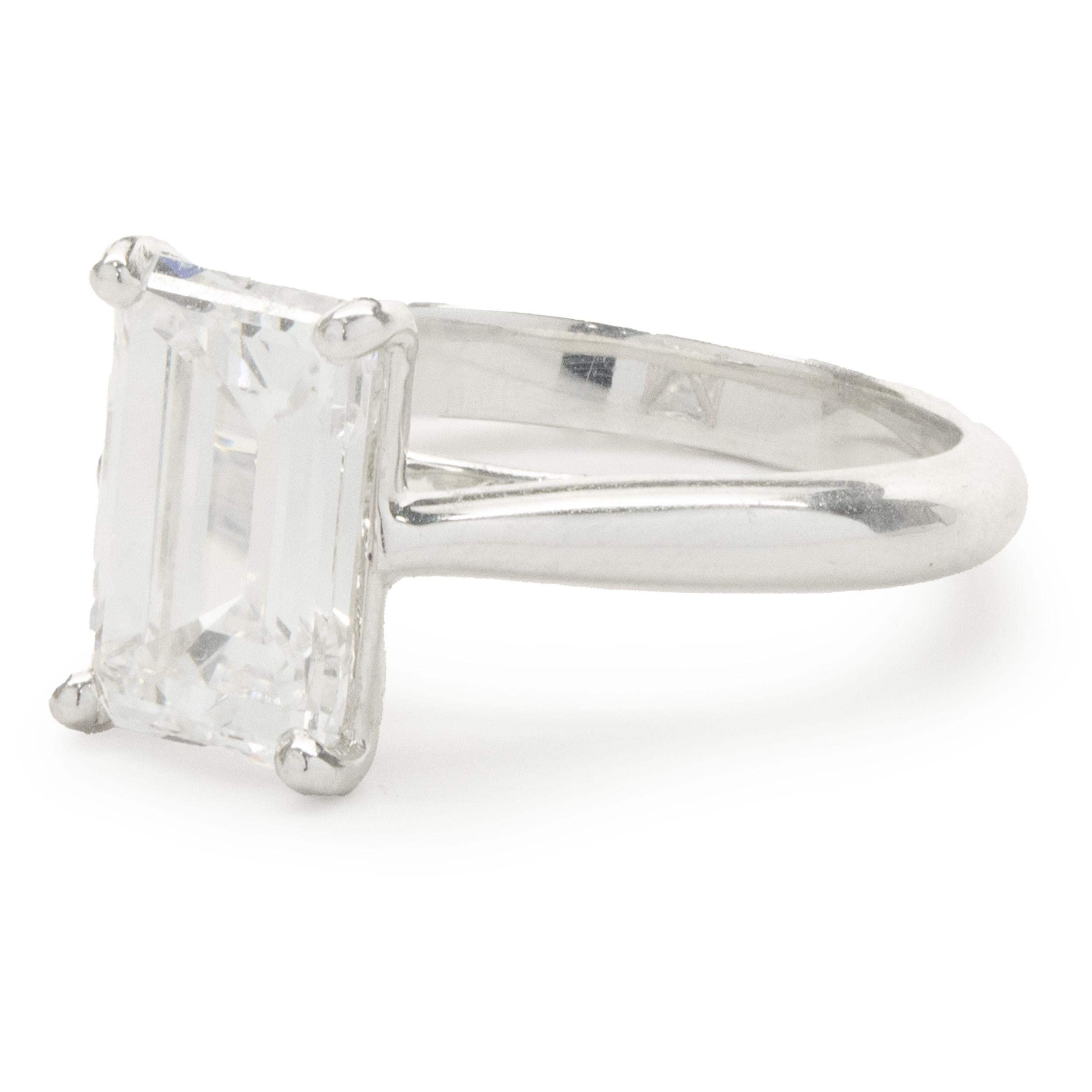 Women's Platinum Emerald Cut Diamond Engagement Ring For Sale