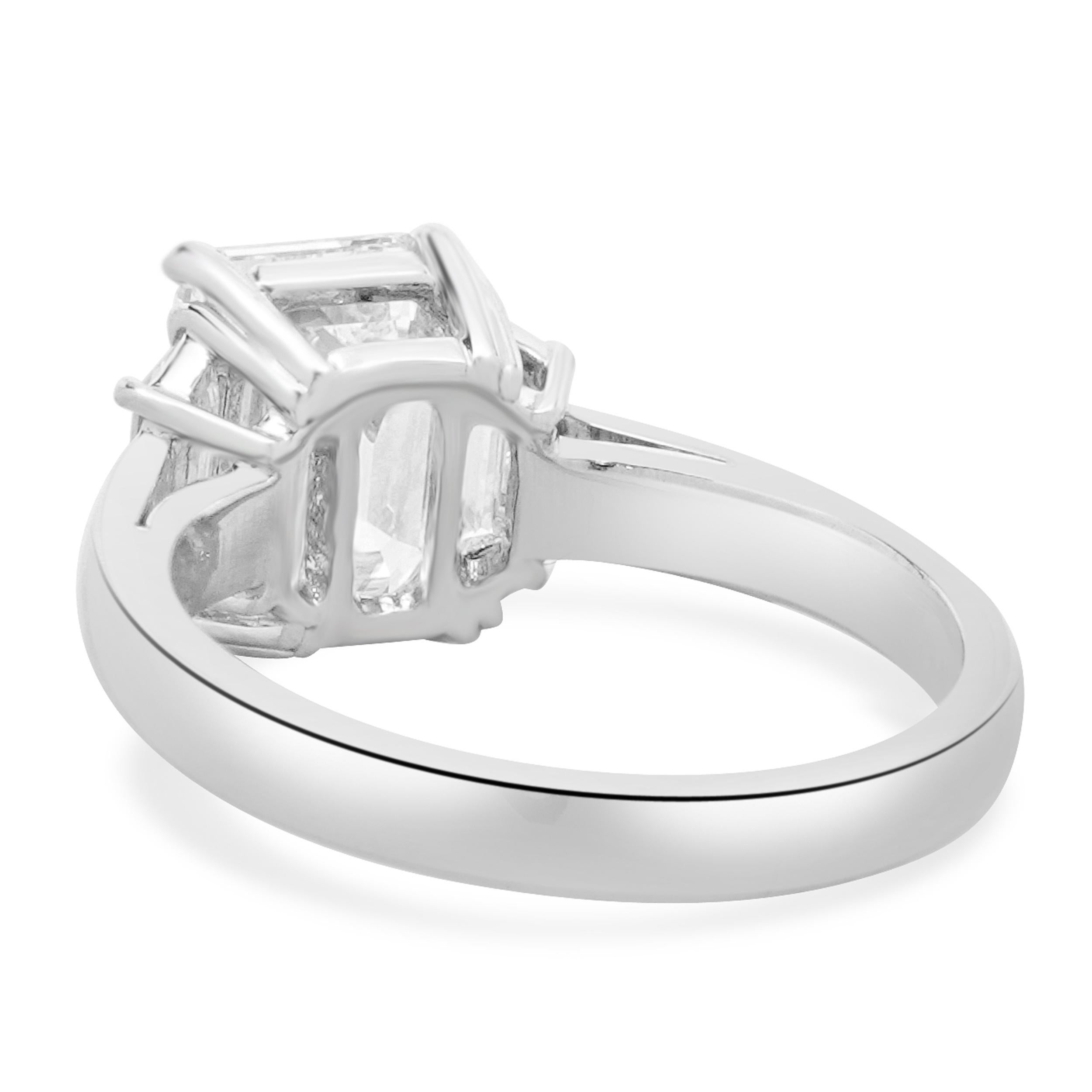 Women's Platinum Emerald Cut Diamond Engagement Ring For Sale