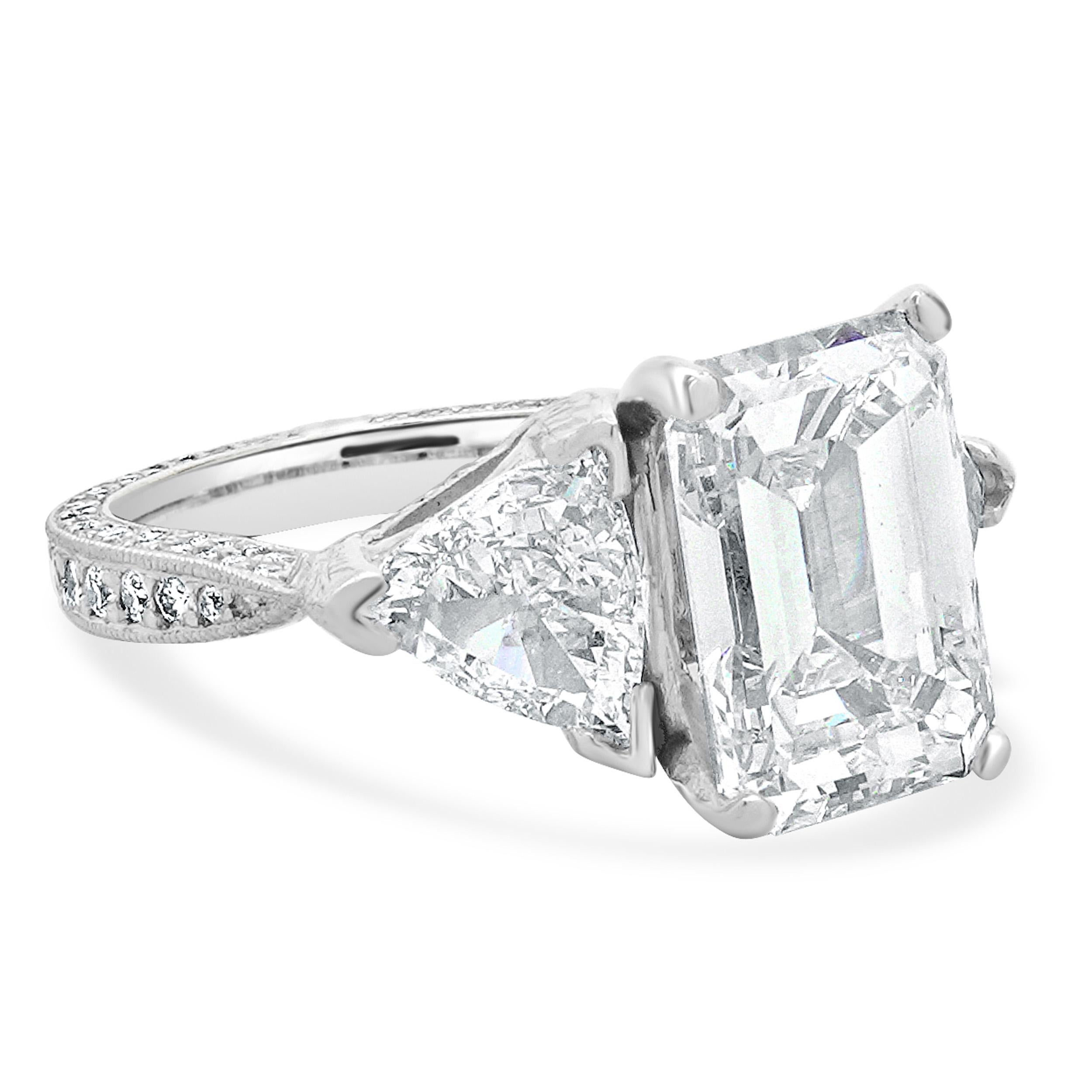 Women's Platinum Emerald Cut Diamond Engagement Ring For Sale
