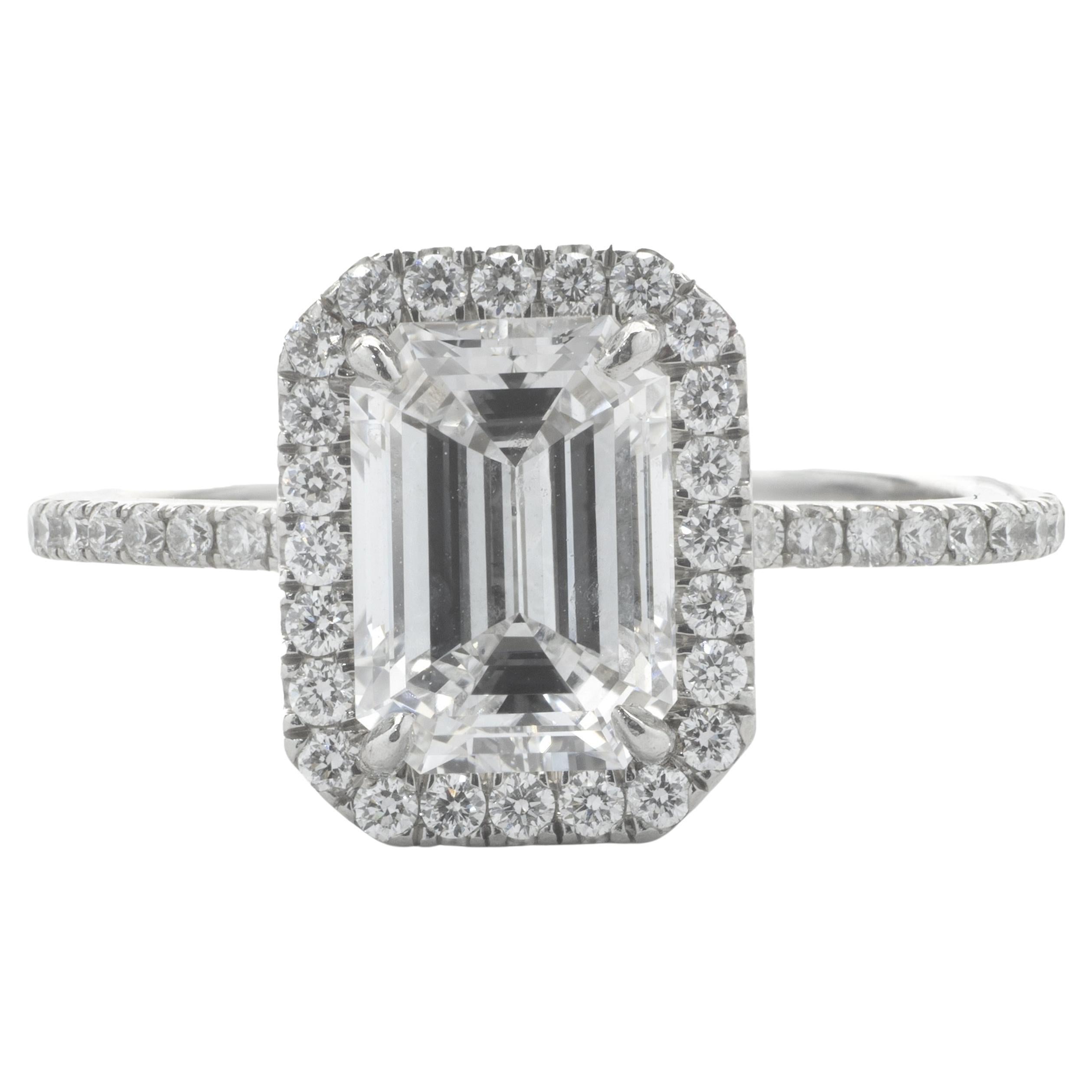 Emerald Cut Diamond Platinum Engagement Ring at 1stDibs