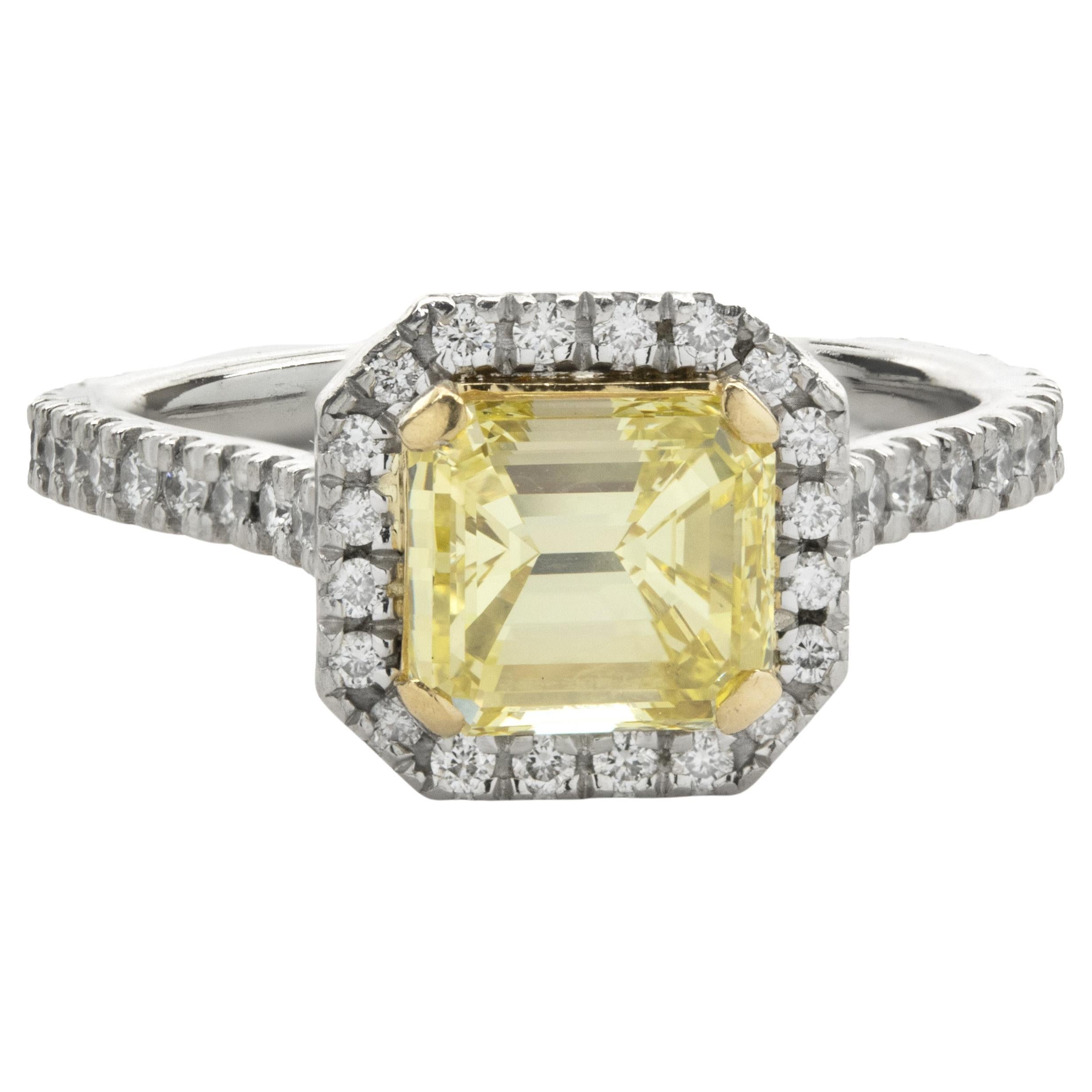 Platinum Emerald Cut Diamond Engagement Ring For Sale