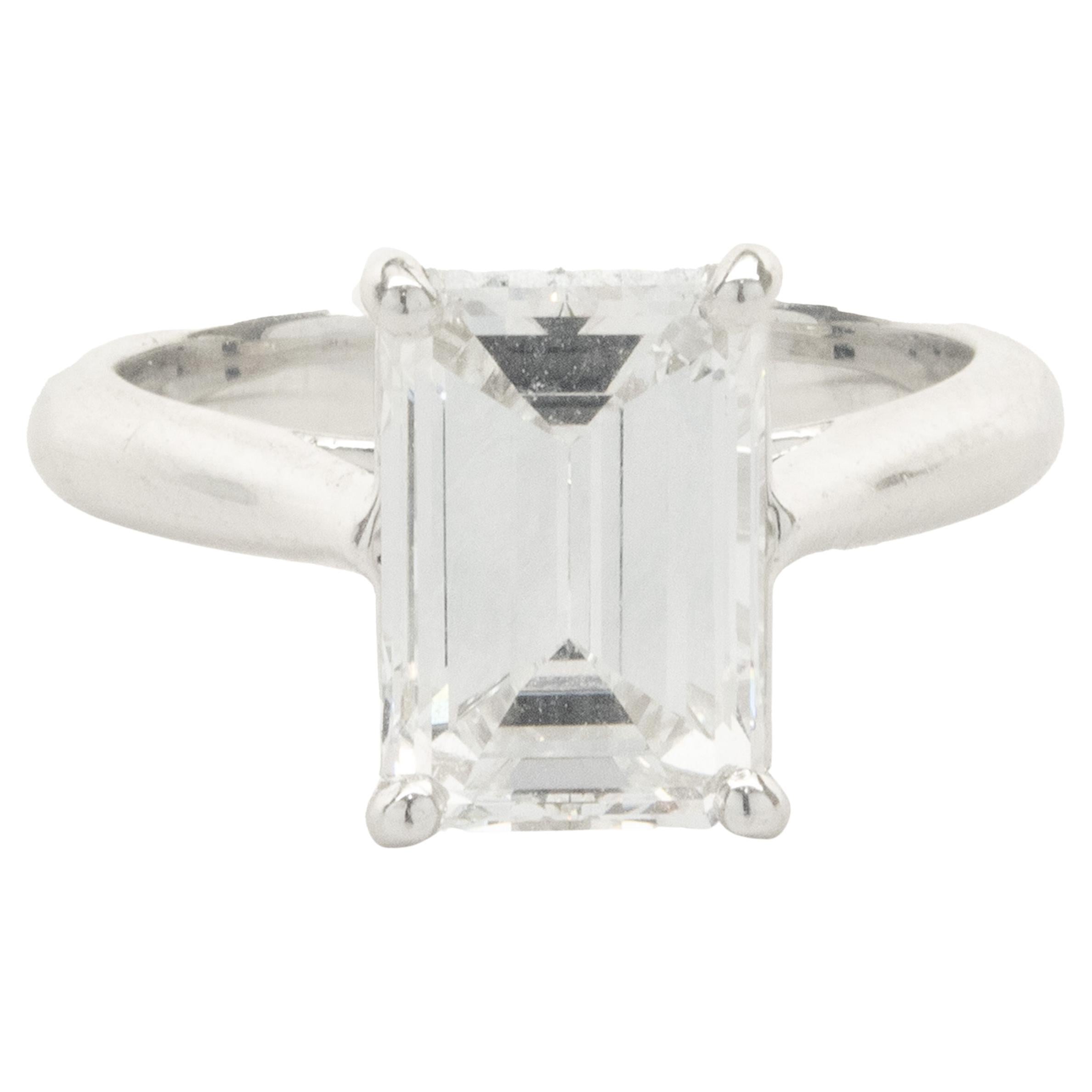 Platinum Emerald Cut Diamond Engagement Ring For Sale