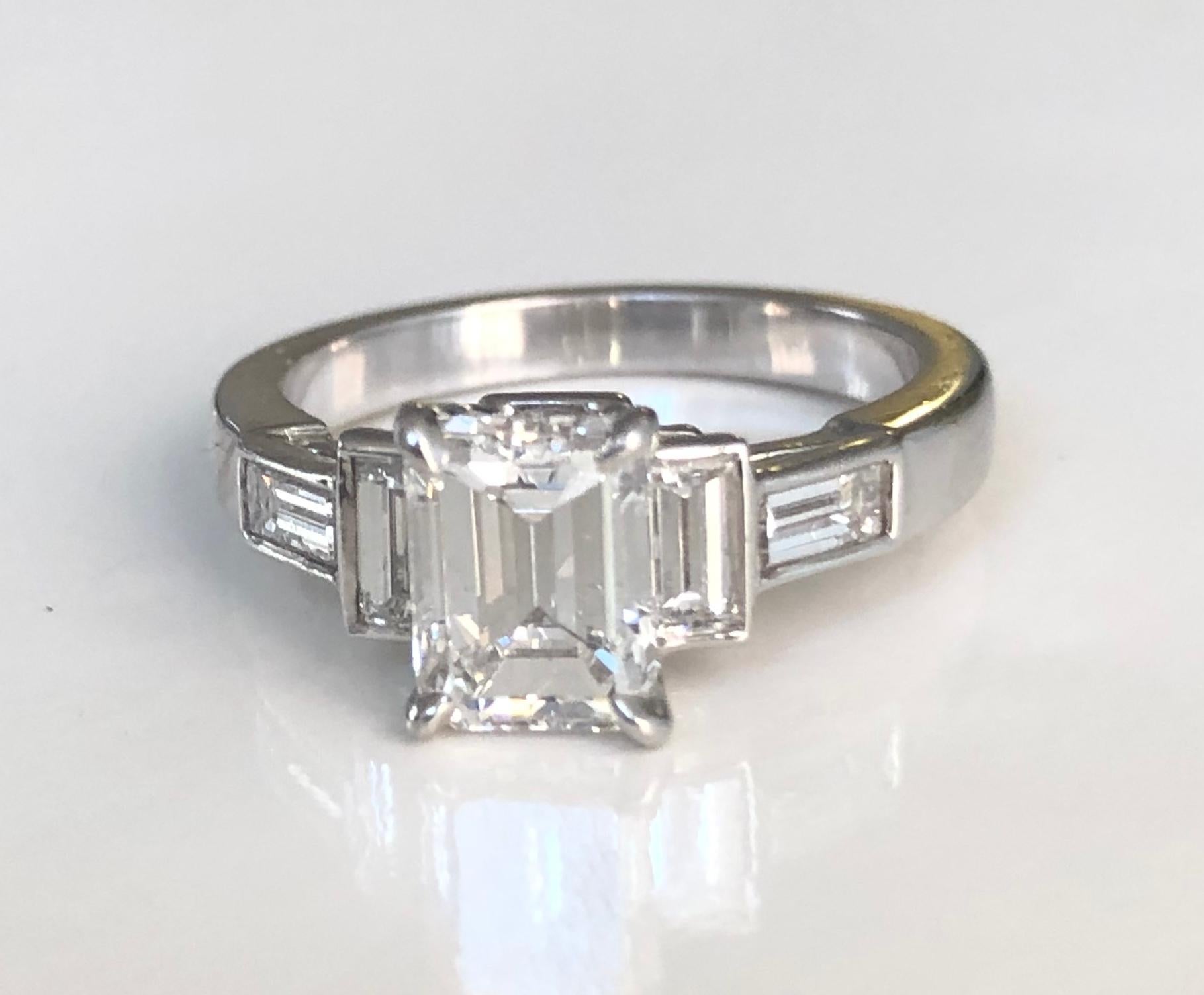 Women's Platinum Emerald Cut Diamond  1.50 CT, Engagement Ring, GIA-EVS2 For Sale