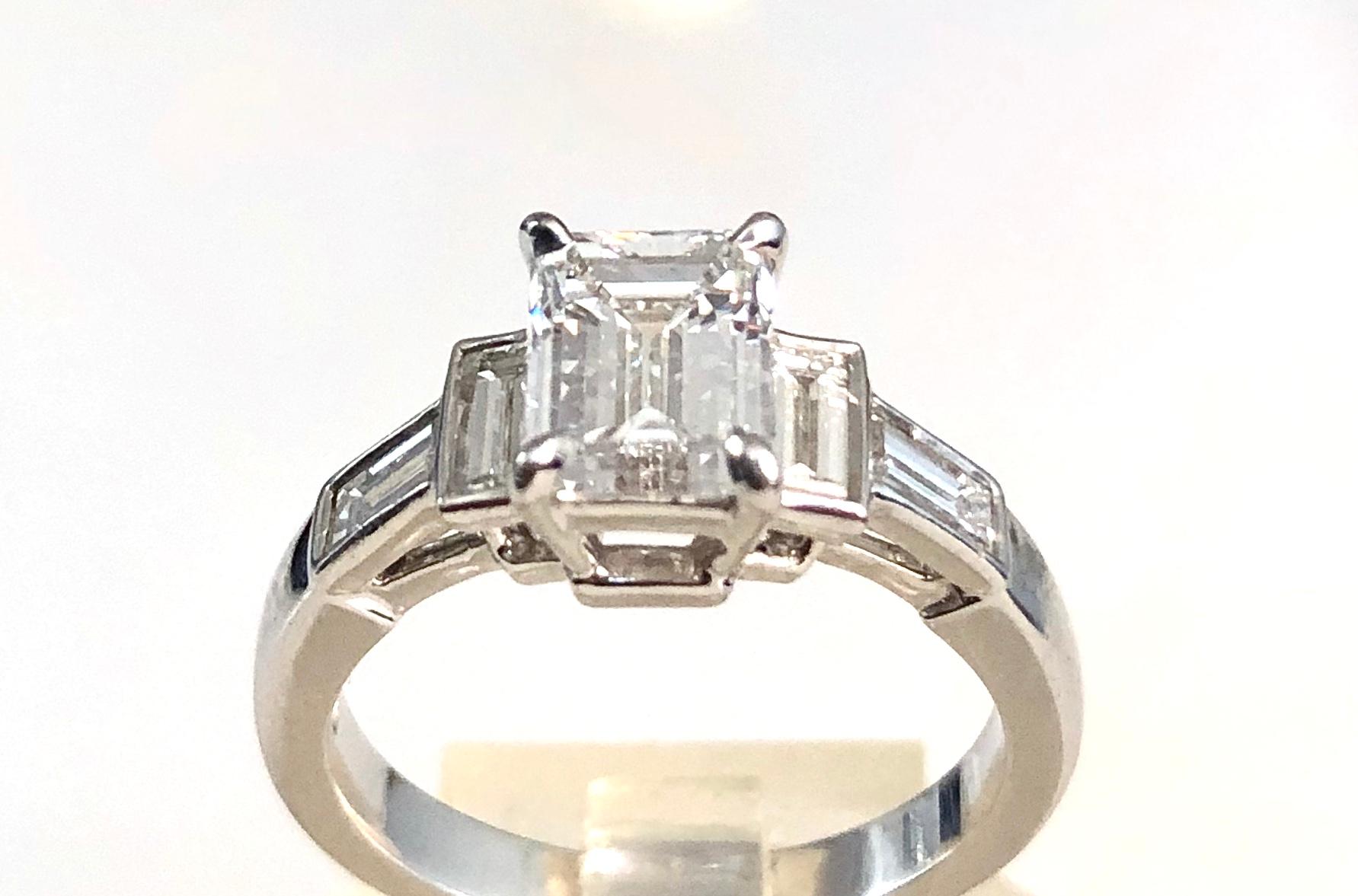 Platinum Emerald Cut Diamond  1.50 CT, Engagement Ring, GIA-EVS2 For Sale 1