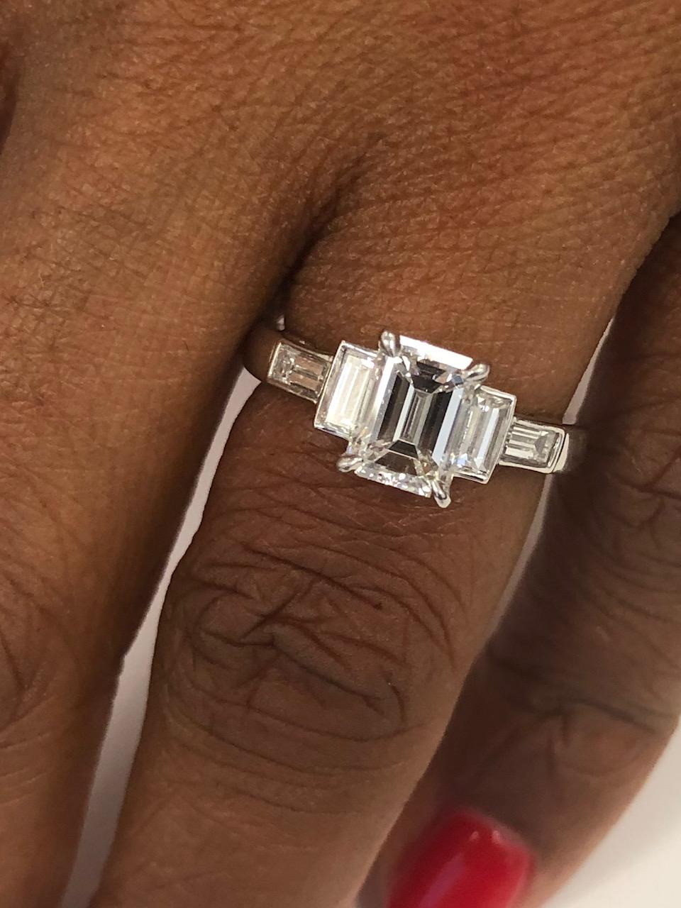 Platinum Emerald Cut Diamond  1.50 CT, Engagement Ring, GIA-EVS2 In New Condition For Sale In New York, NY