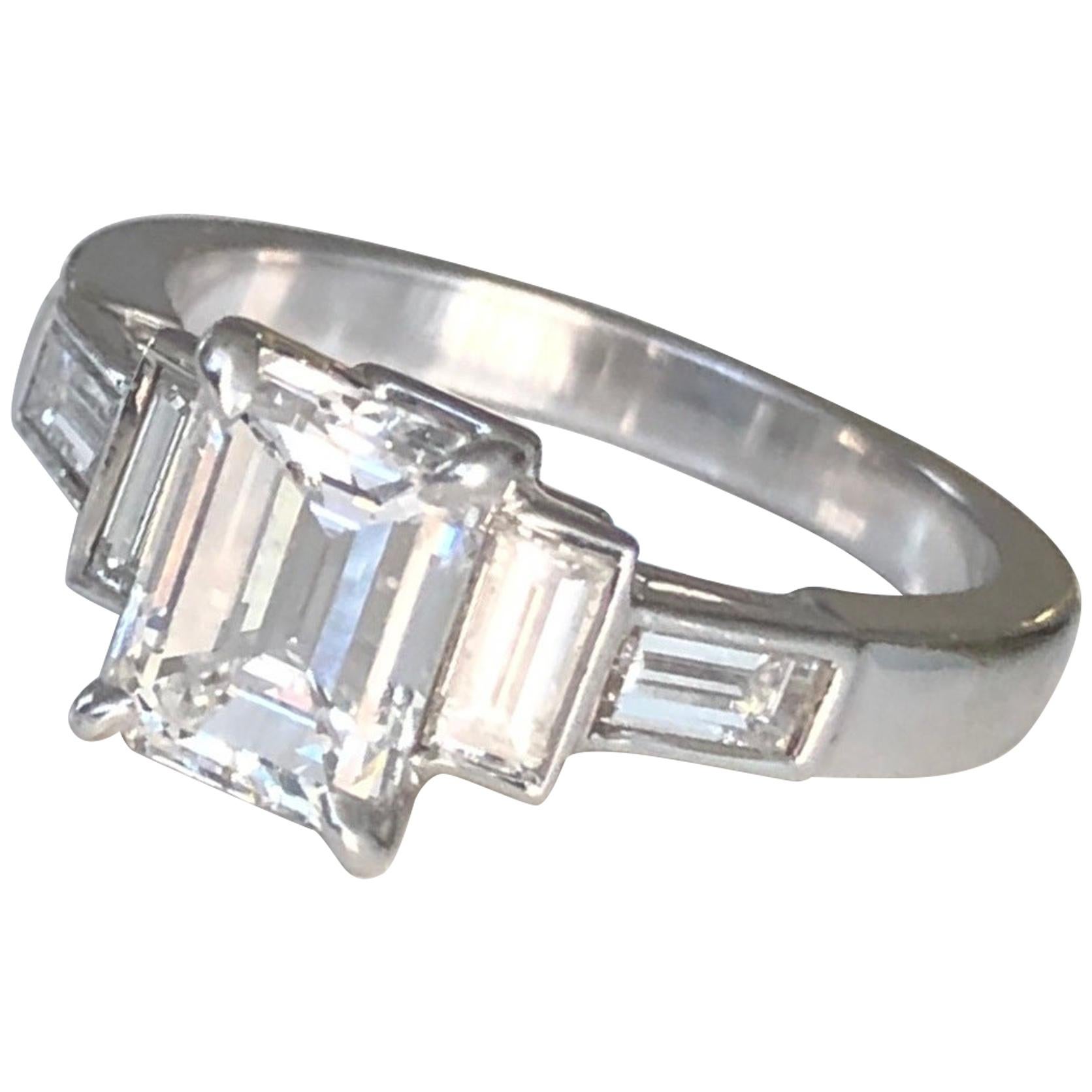 Platinum Emerald Cut Diamond  1.50 CT, Engagement Ring, GIA-EVS2 For Sale